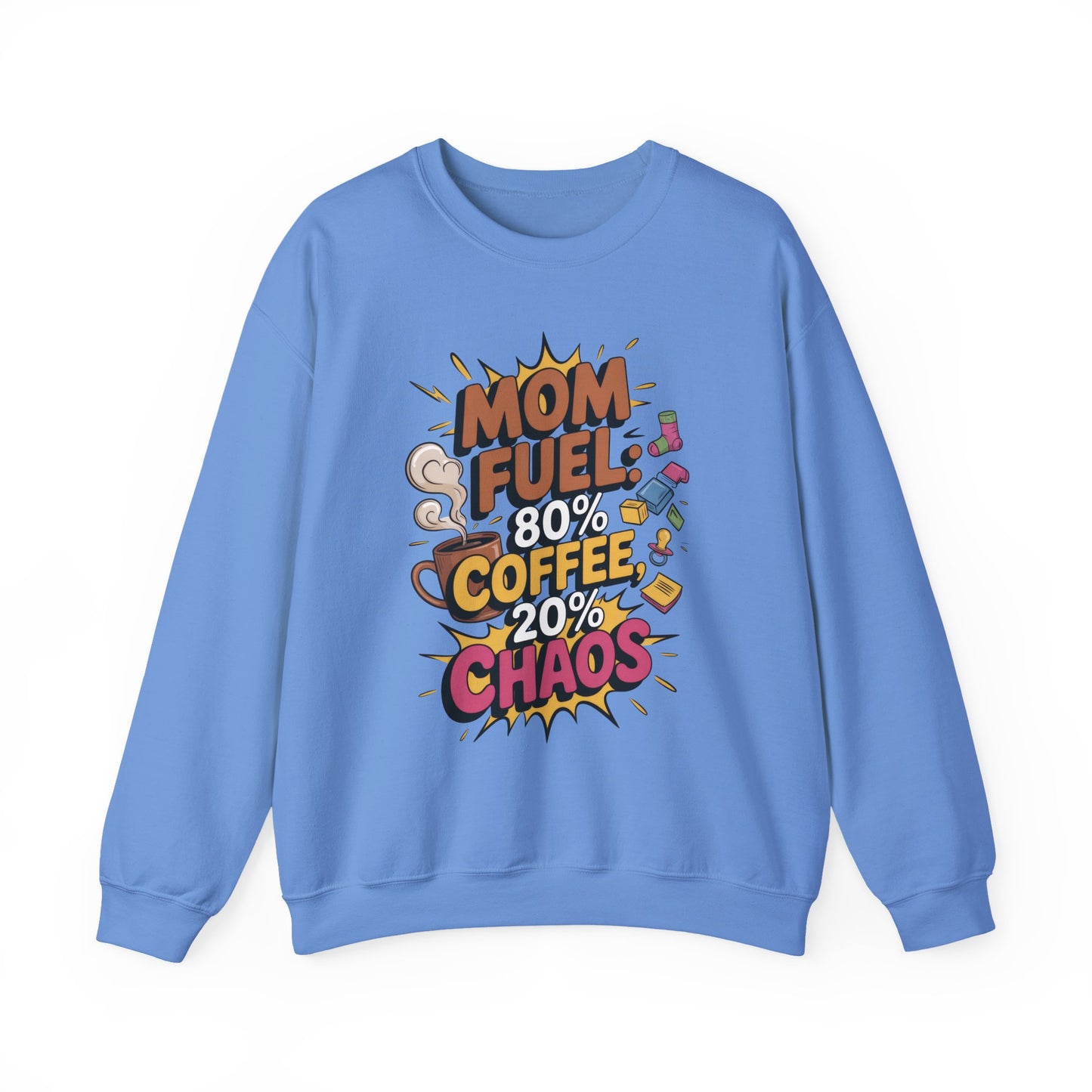 Funny Mom Fuel Sweatshirt, Perfect Gift for Moms, Chaos & Caffeine, Mother's Day Apparel, Funny Tired Mom Life Sweatshirt, Coffee Loving Mom