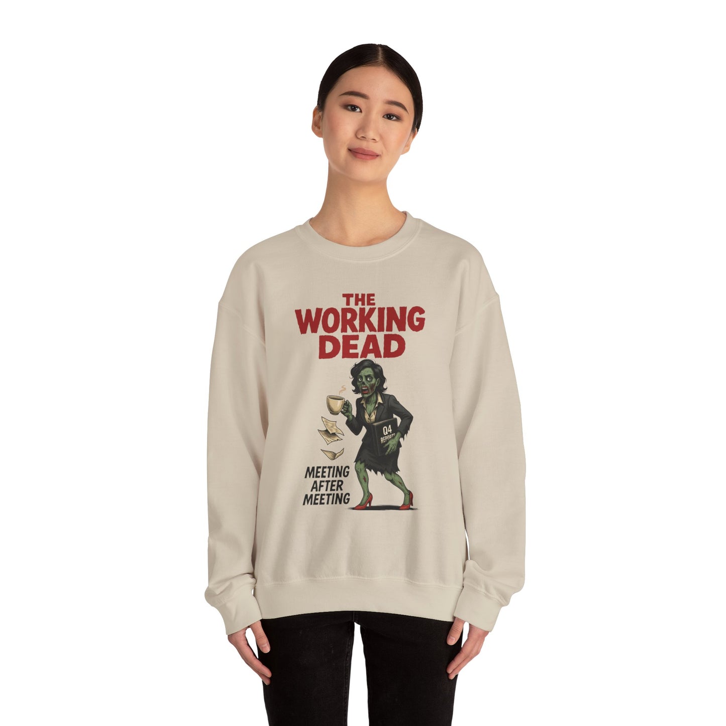 The Working Dead Women's Funny Zombie Sweatshirt, Office Humor Crewneck, Halloween Work Top