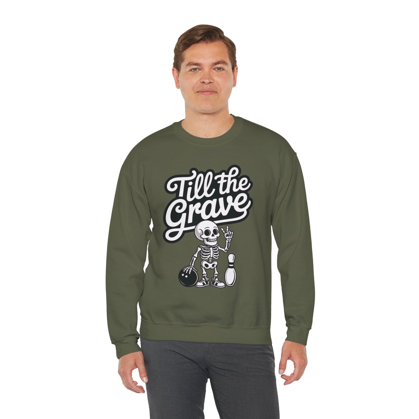 Funny Skeleton Bowling Mens Pullover, Halloween Apparel, Funny Skeleton Bowling Shirt, Casual Mens Crewneck, Cool Bowler Skull Crewneck