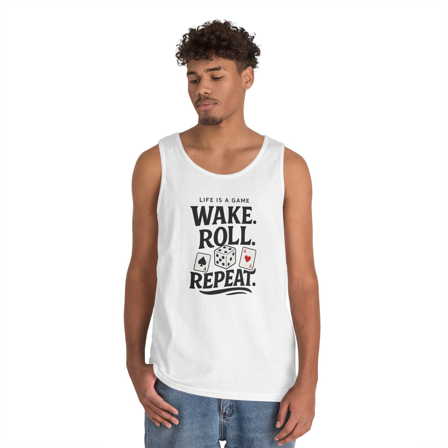 Game Themed Tank Top, Casual Tee, Gift for Gamers, Fun Workout Top, Funny Dice & Cards Shirt, Unisex Gambling Gift
