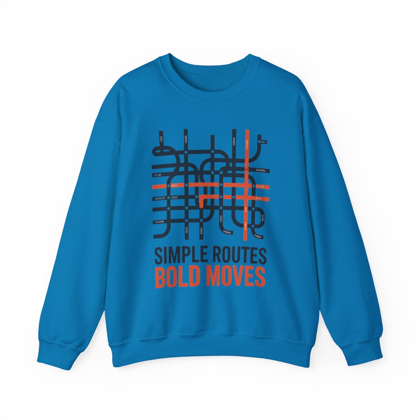 Men's Heavy Blend™ Crewneck Sweatshirt, Simple Routes Bold Moves Sweatshirt, Minimalist Metro Map Graphic Pullover