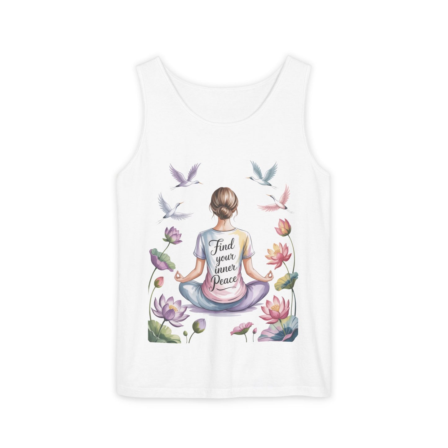Meditation Floral Womens Tank Top, Find Your Inner Peace, Yoga Apparel, Gift for Mindfulness, Summer Relaxed Wear