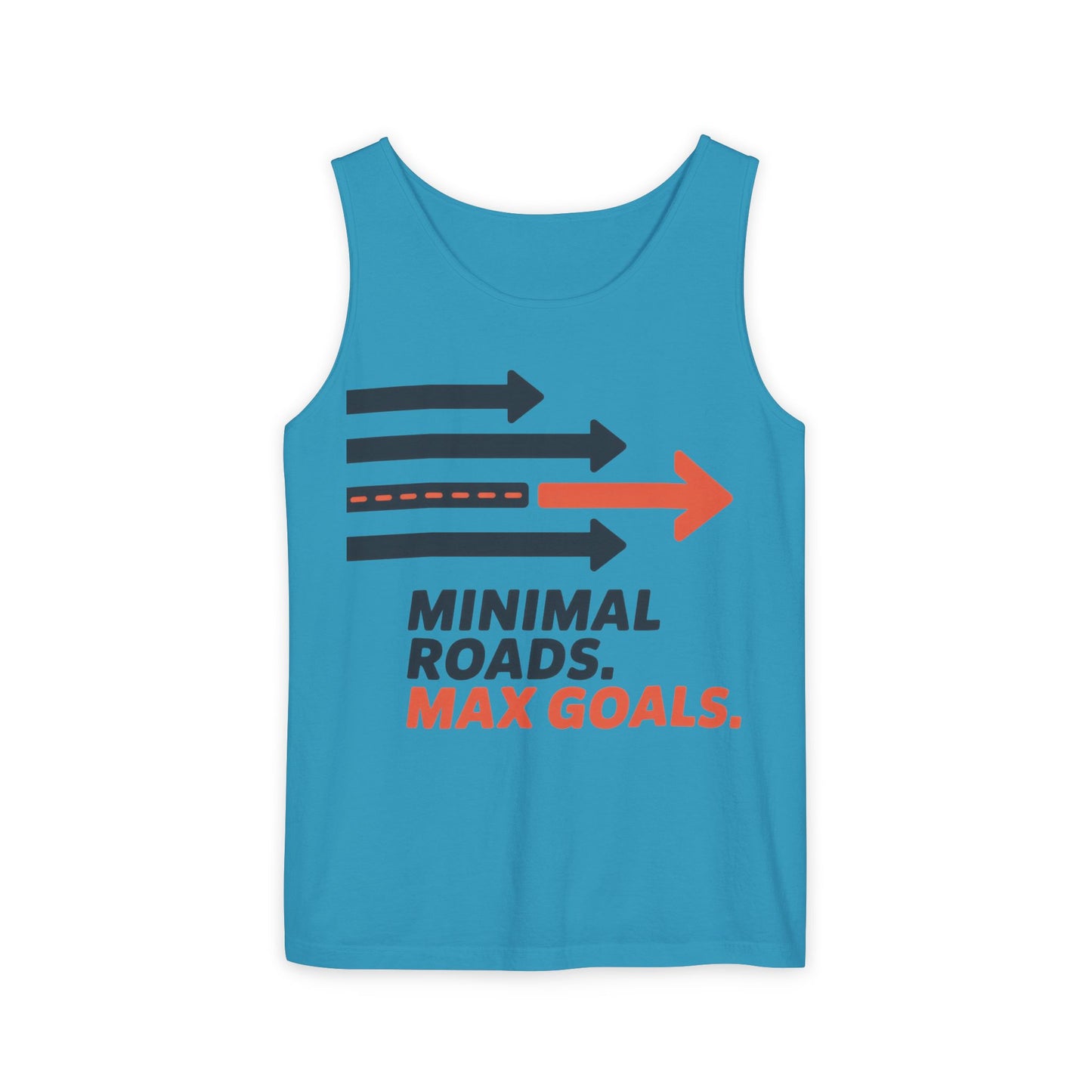 Mens Garment-Dyed Tank Top, Minimal Roads Max Goals Motivational Mens Tank Top