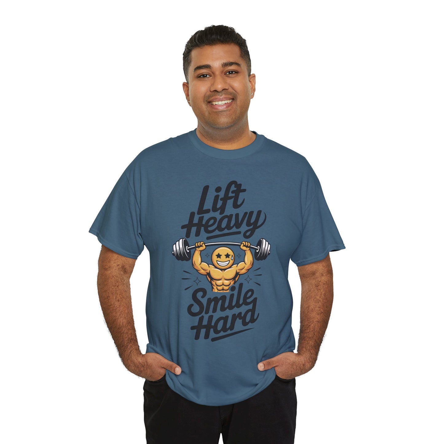 Mens Lift Heavy Smile Hard T-Shirt, Funny Gym Workout Graphic Tee, Mens Gym Tshirt