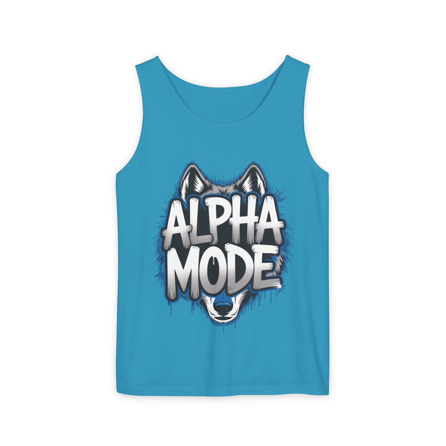 Mens Garment-Dyed Tank Top, Alpha Mode Wolf Graphic Mens Tank Top Gym Wear