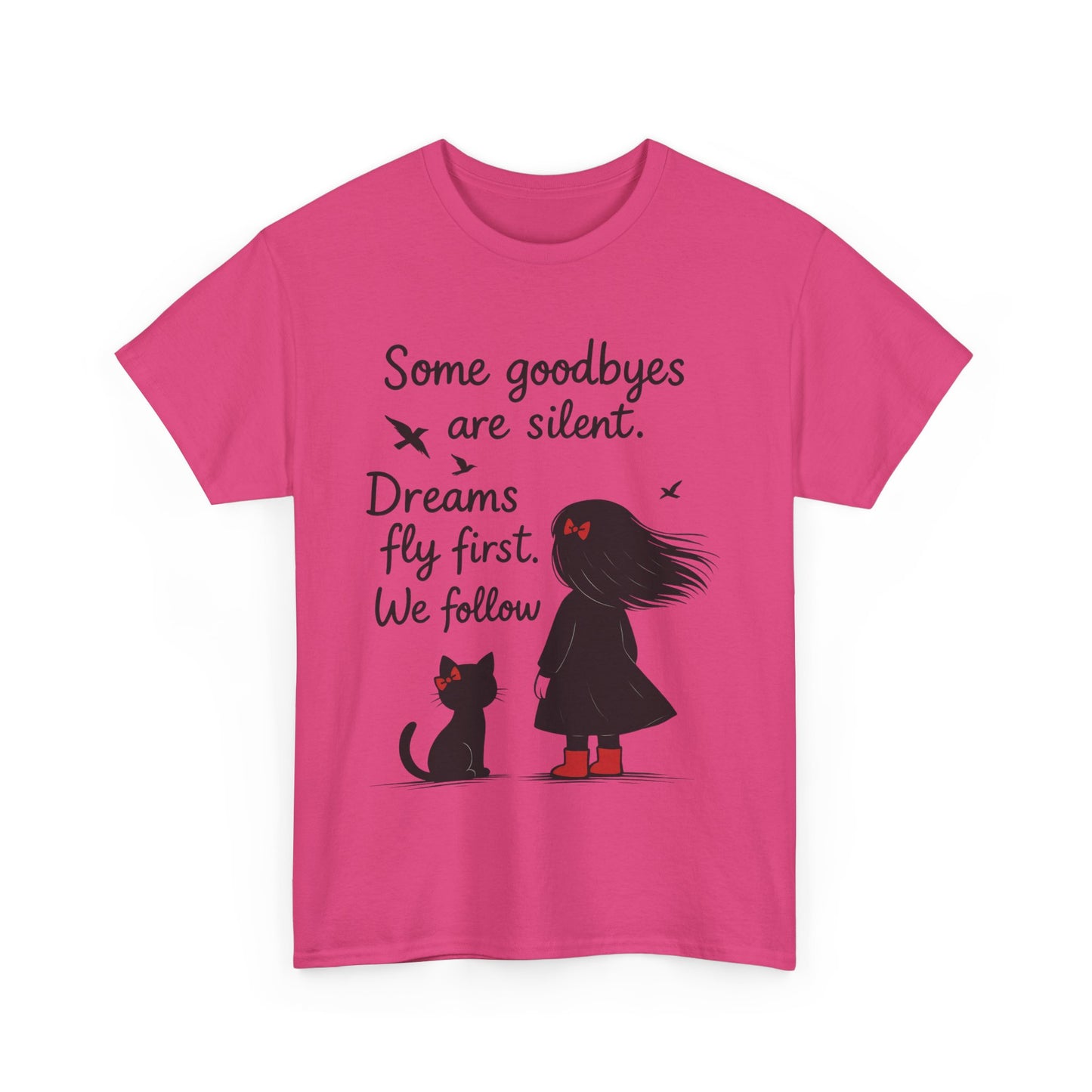 Emotional Hand Drawn Womens T-Shirt, Minimalist Red Dress Girl and Cat Graphic Tee, Cat Lover Gift