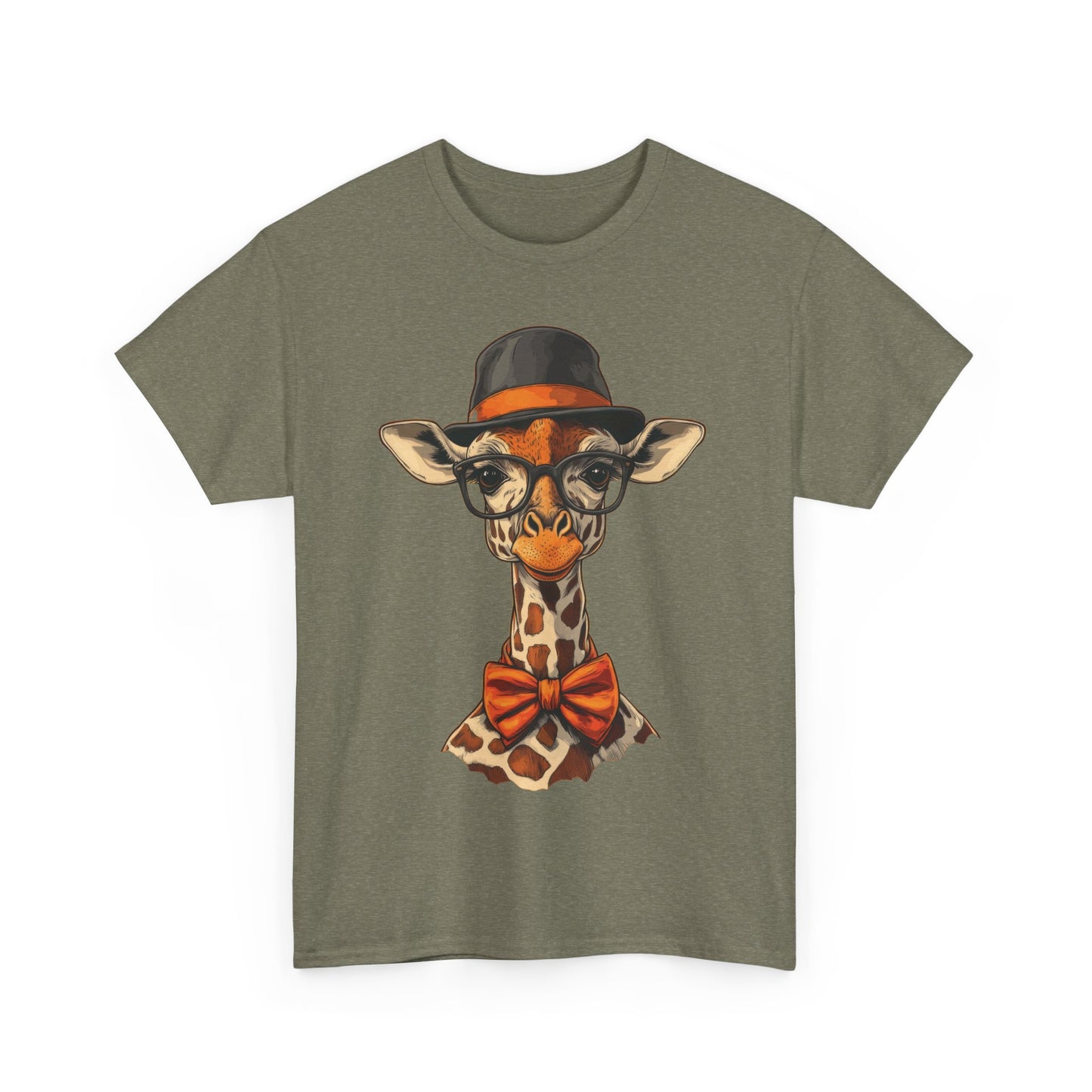 Hipster Giraffe T-Shirt with Hat and Glasses, Whimsical Giraffe Tee, Fun Gift, Cute Graphic Shirt, Unisex Heavy Cotton Tee