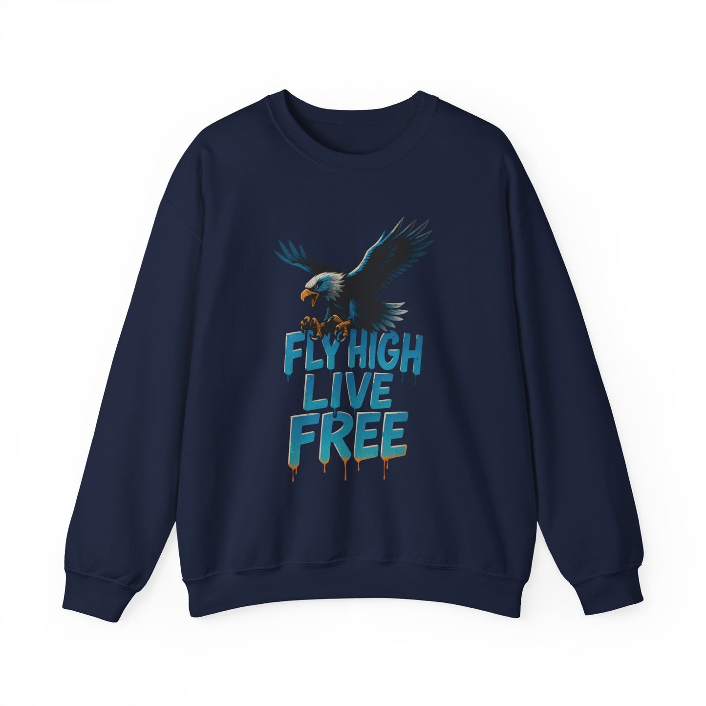 Mens Heavy Blend™ Crewneck Sweatshirt, Fly High Live Free Mens Eagle Graphic Sweatshirt