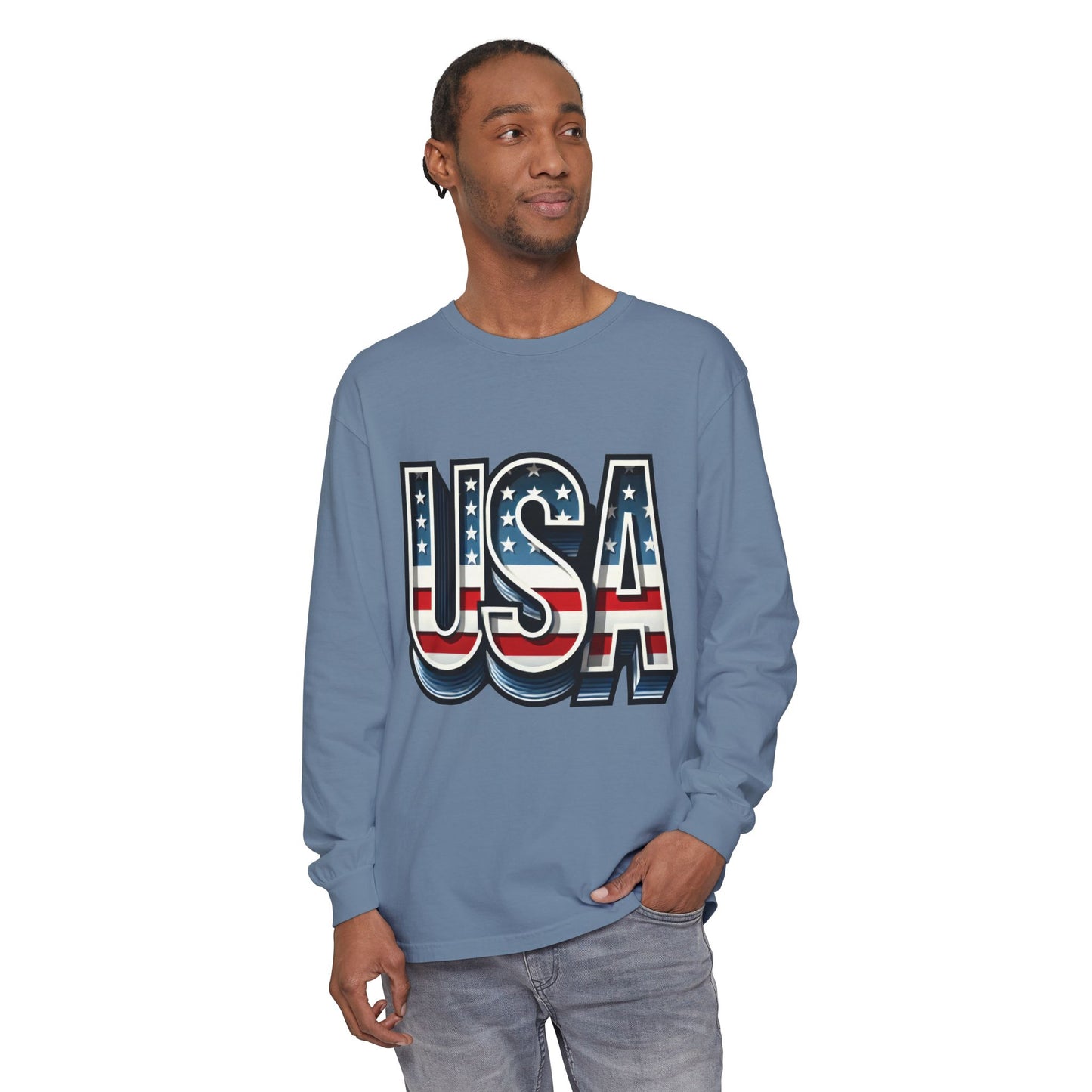 Patriotic Long Sleeve Unisex T-Shirt, USA Design, Unisex Tee for Independence Day, Memorial Day, Family Celebrations, Casual Wear