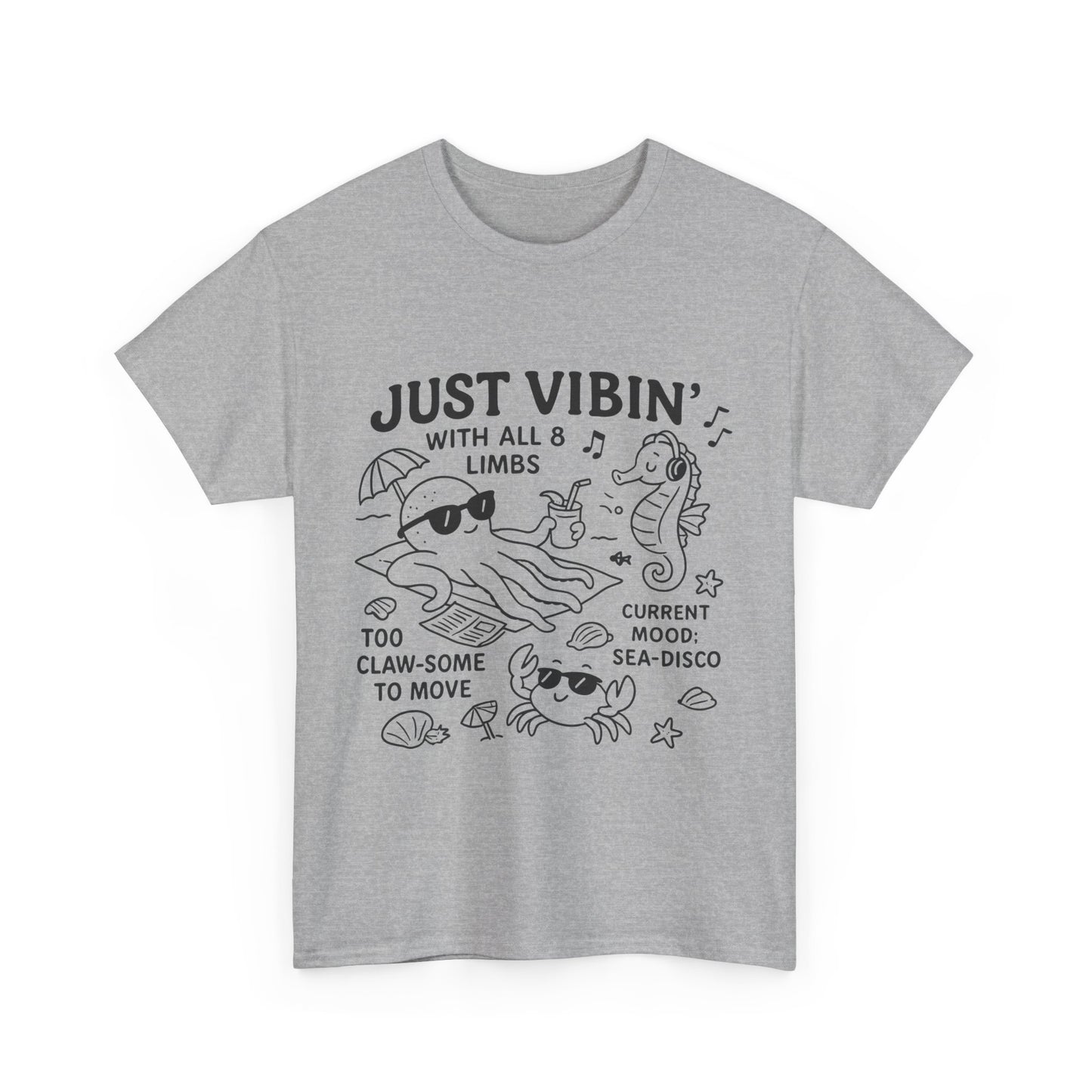 Just Vibin Womens T-Shirt, Cute Octopus & Sea Animals Graphic Tee, Funny Sea Disco Summer Shirt, Beach Vibes Gift for Her, Ocean Theme