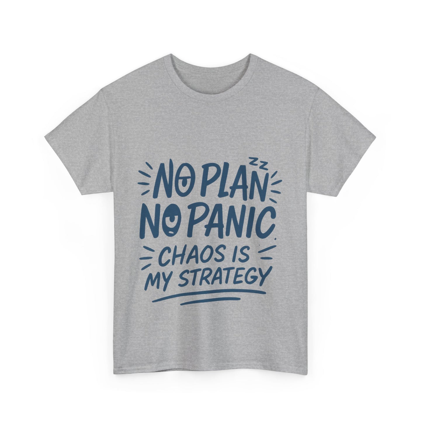Funny Chaos Quote Mens T-Shirt, No Plan No Panic Humor Shirt, Casual Graphic Tee Gift for Him, Relaxed Fit