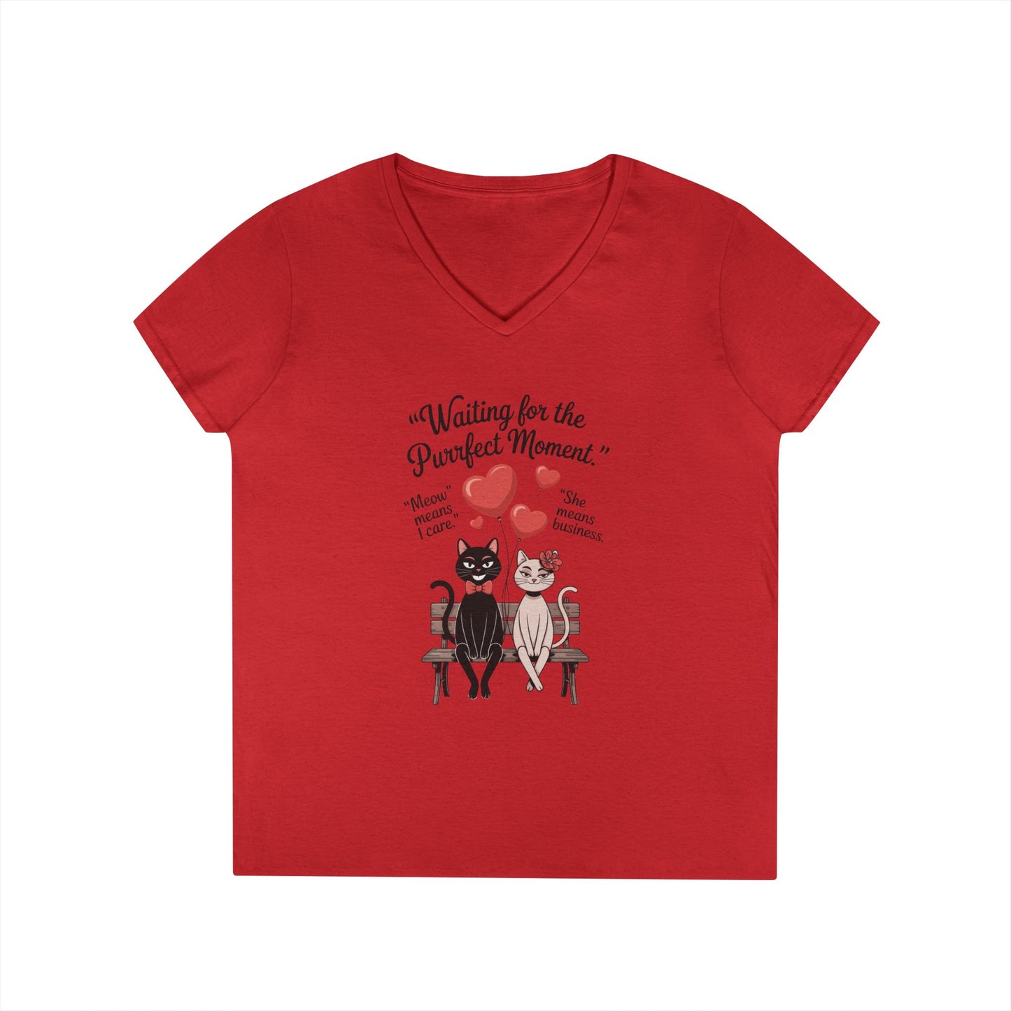 Cute Cat Lovers V-Neck T-Shirt, Casual Wear, Gift for Her, Pet Lovers, Best Friend Gift, Cute Cat Design, Valentine's Day, Cat Love