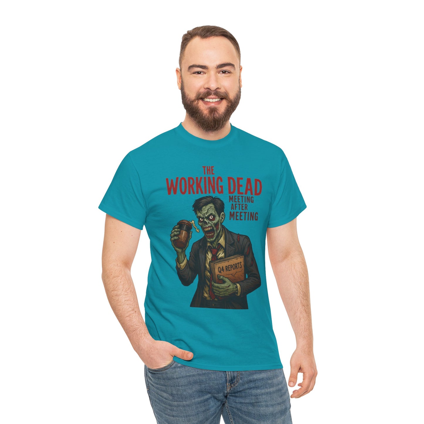 The Working Dead Men's Funny Zombie Work T-Shirt, Office Humor Tee, Meeting Joke Shirt, Halloween Office Tee