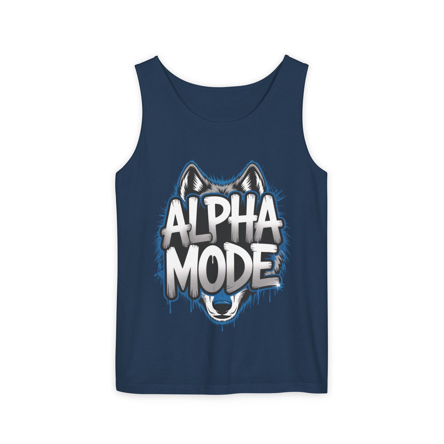 Mens Garment-Dyed Tank Top, Alpha Mode Wolf Graphic Mens Tank Top Gym Wear