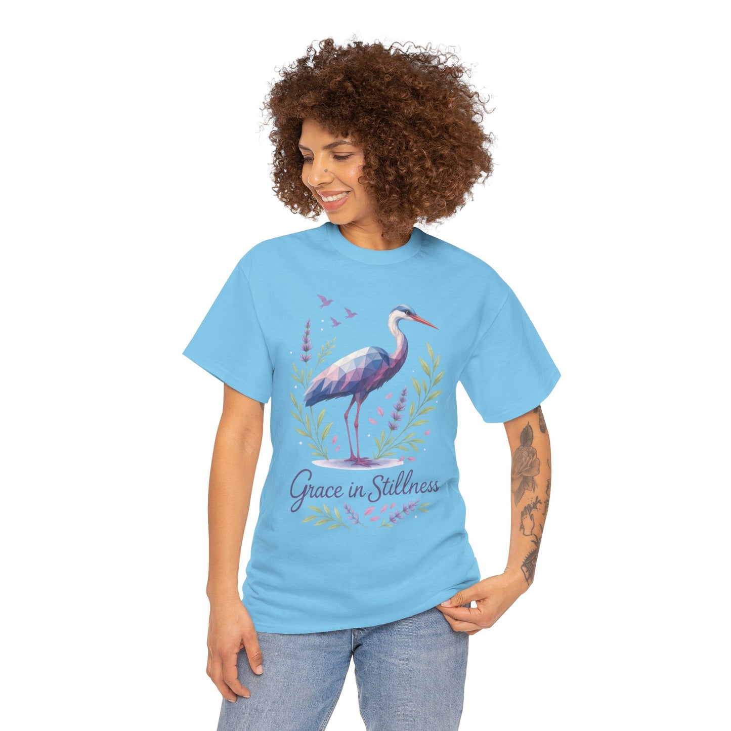 Polygonal Heron Graphic Shirt, Womens Artistic Bird Tee, Nature-Inspired Minimalist Design, Geometric Crane Tee, Bird Lovers Gift