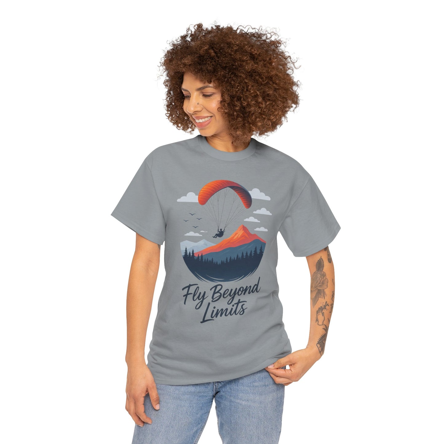 Paragliding Adventure T-Shirt, Mountain Landscape Tee, Nature Travel Lover Shirt, Outdoor Hiking Gift, Unisex Heavy Cotton Tee