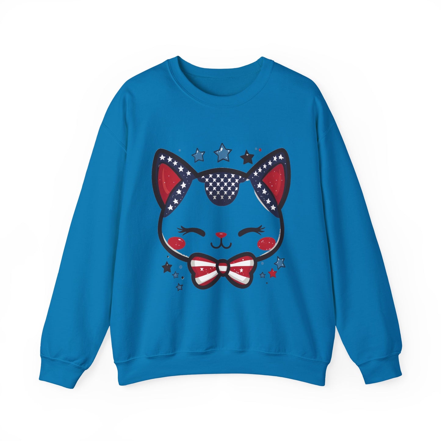 Cute Patriotic Cat Graphic Sweatshirt, Cozy Women's Crewneck, Cat Lover Gift, Fourth of July, Perfect for Holidays and Celebrations