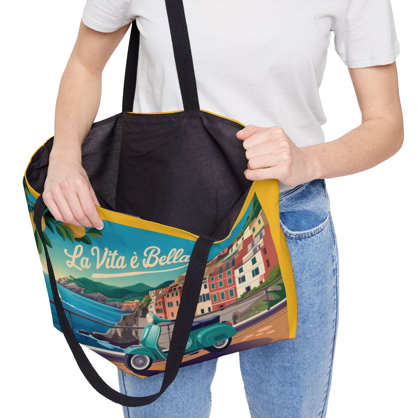 Vibrant Travel Weekender Tote Bag, Beach Bag, Shopping Tote, Summer Adventure Essential, Gift for Her, Italian Riviera themed beach tote bag