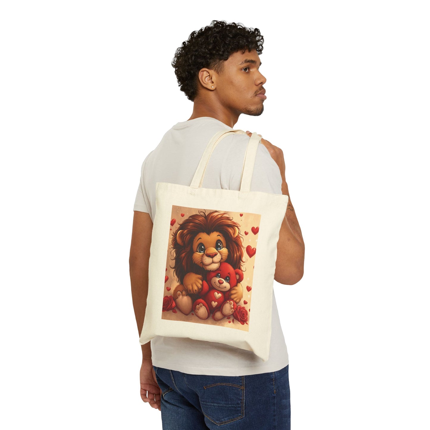 Adorable Lion & Teddy Bear Tote Bag, Cute Gift for Kids, Nursery Decor, Valentine's Day, Eco-Friendly Shopping Bag