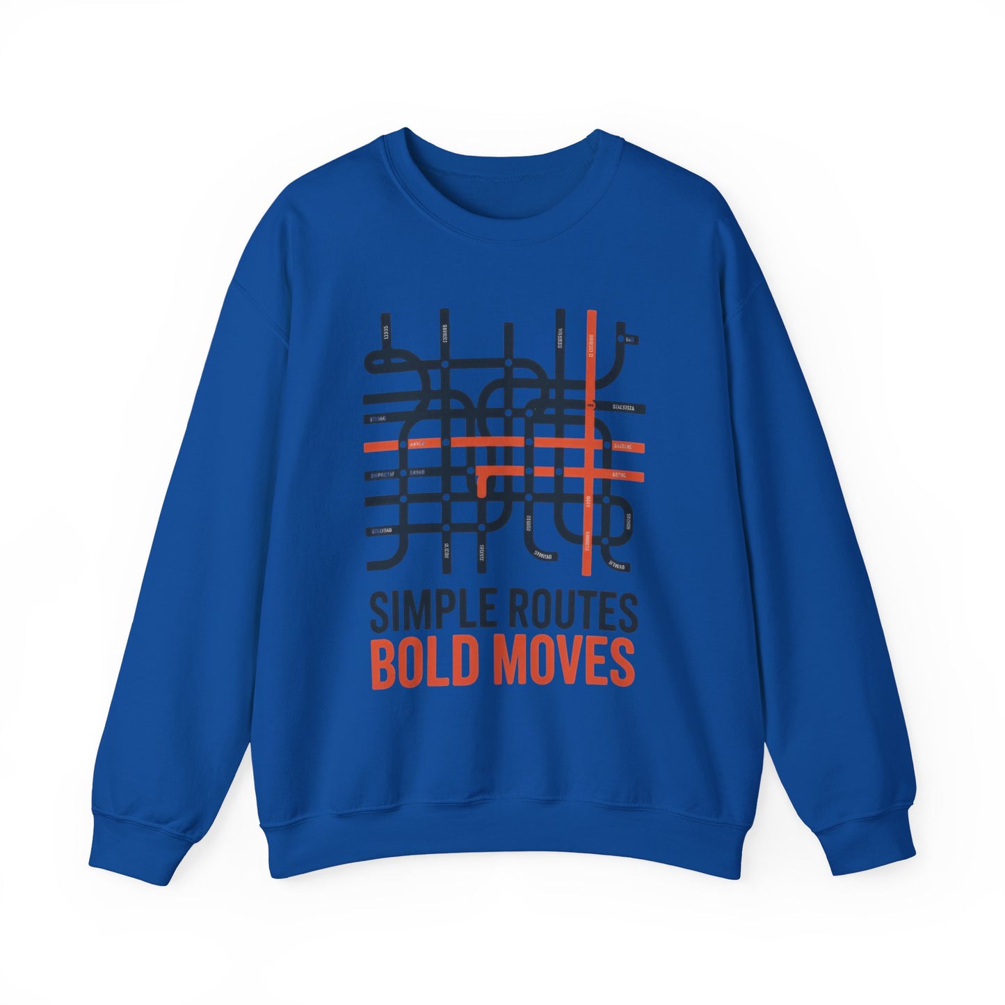 Men's Heavy Blend™ Crewneck Sweatshirt, Simple Routes Bold Moves Sweatshirt, Minimalist Metro Map Graphic Pullover