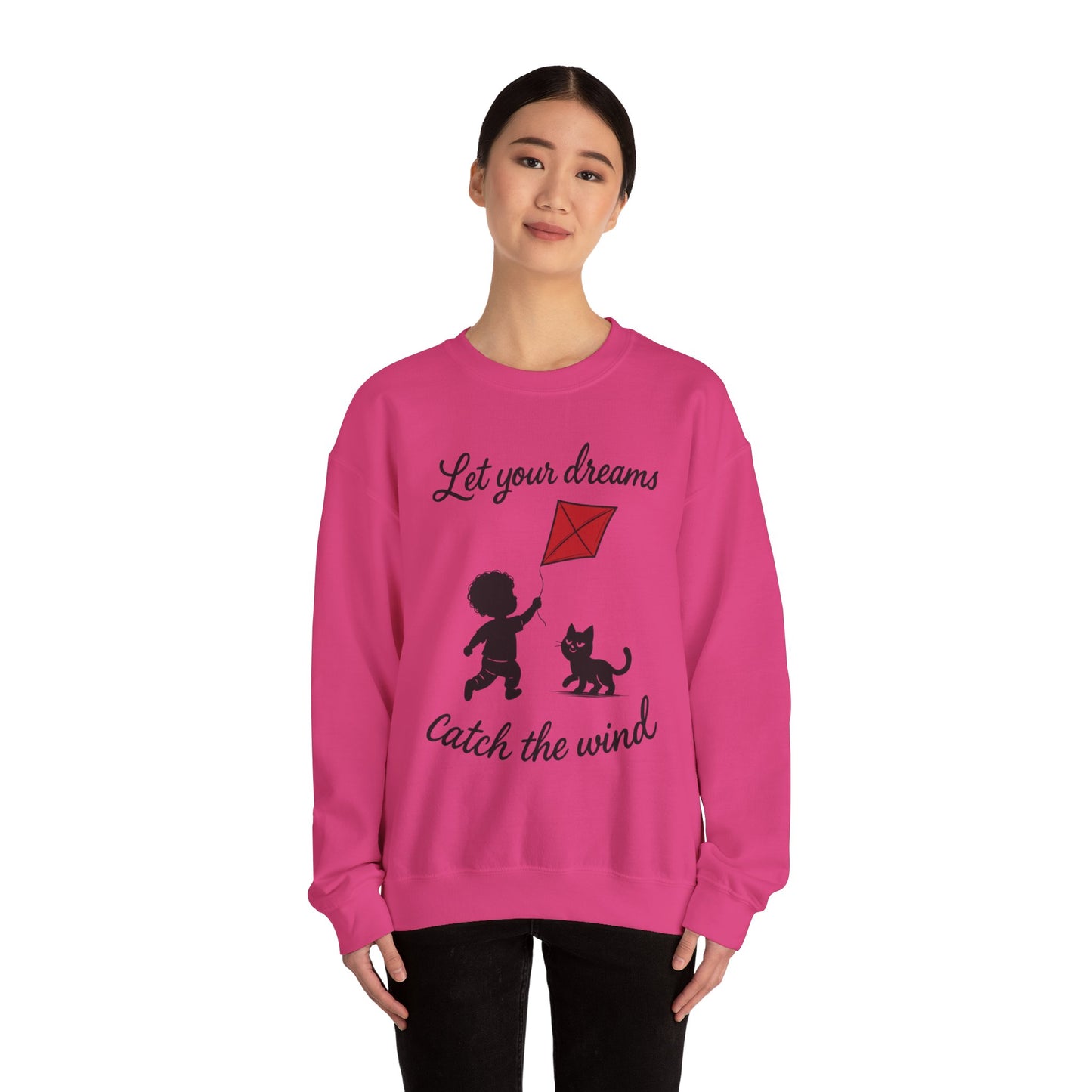 Dream Big Womens Crewneck Sweatshirt, Inspirational Gift, Cozy Lounge Wear, Cat Lover's Apparel, Kid's Motivation Sweatshirt