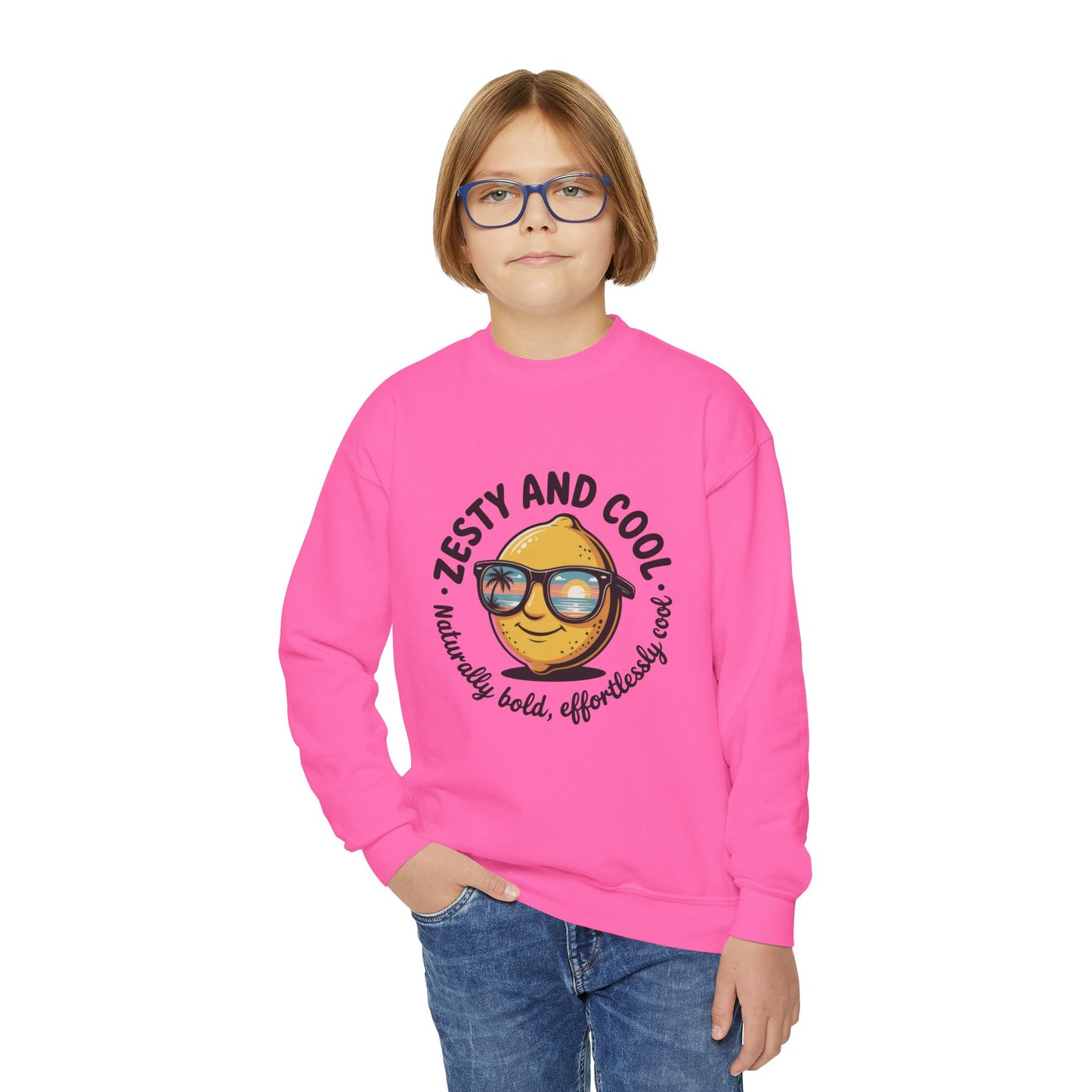 Zesty and Cool Youth Crewneck Sweatshirt, Casual Kidswear, Trendy Youth Fashion, Gift for Birthdays, Fun Daily Wear, Summer Vibes