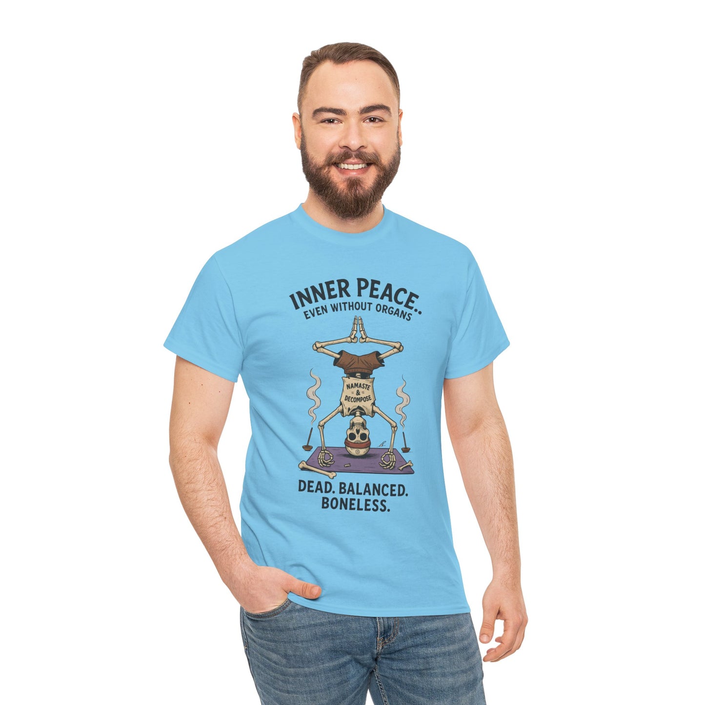 Inner Peace Skeleton Yoga Unisex Tee, Dark Humor Meditation Shirt, Gift for Mindfulness Lovers, Yoga Shirt, Peaceful Vibes