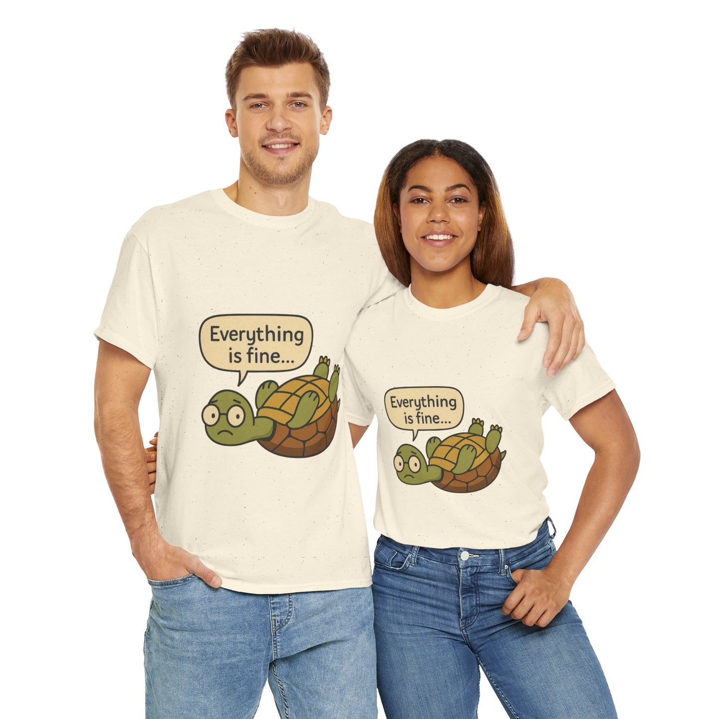 Everything is Fine Turtle Tee, Funny Unisex Cotton Tee, Cute Animal Shirt, Gift for Nature Lovers, Great for Humor, Positive message t-shirt