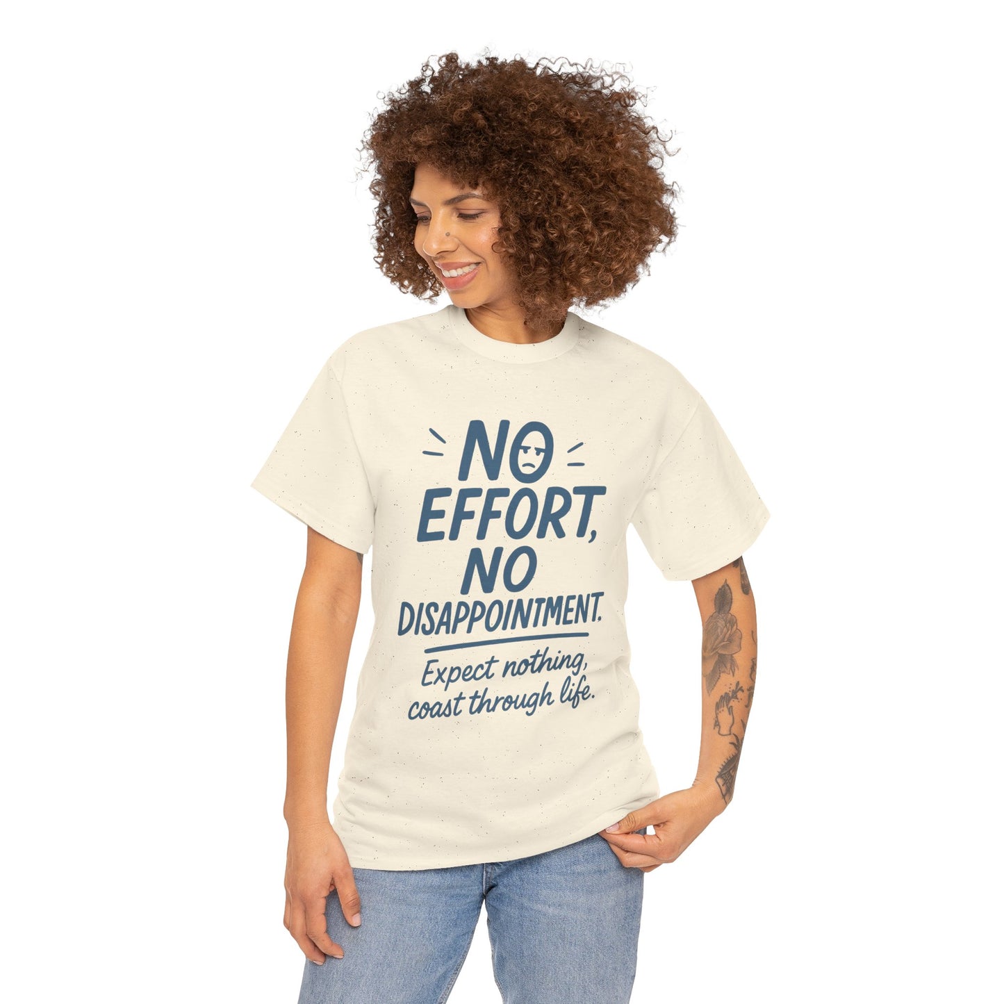 Funny No Effort Womens T-Shirt, No Disappointment Lazy Life Quote Shirt, Cute Graphic Tee for Her, Life Philosophy Shirt, Gift Idea