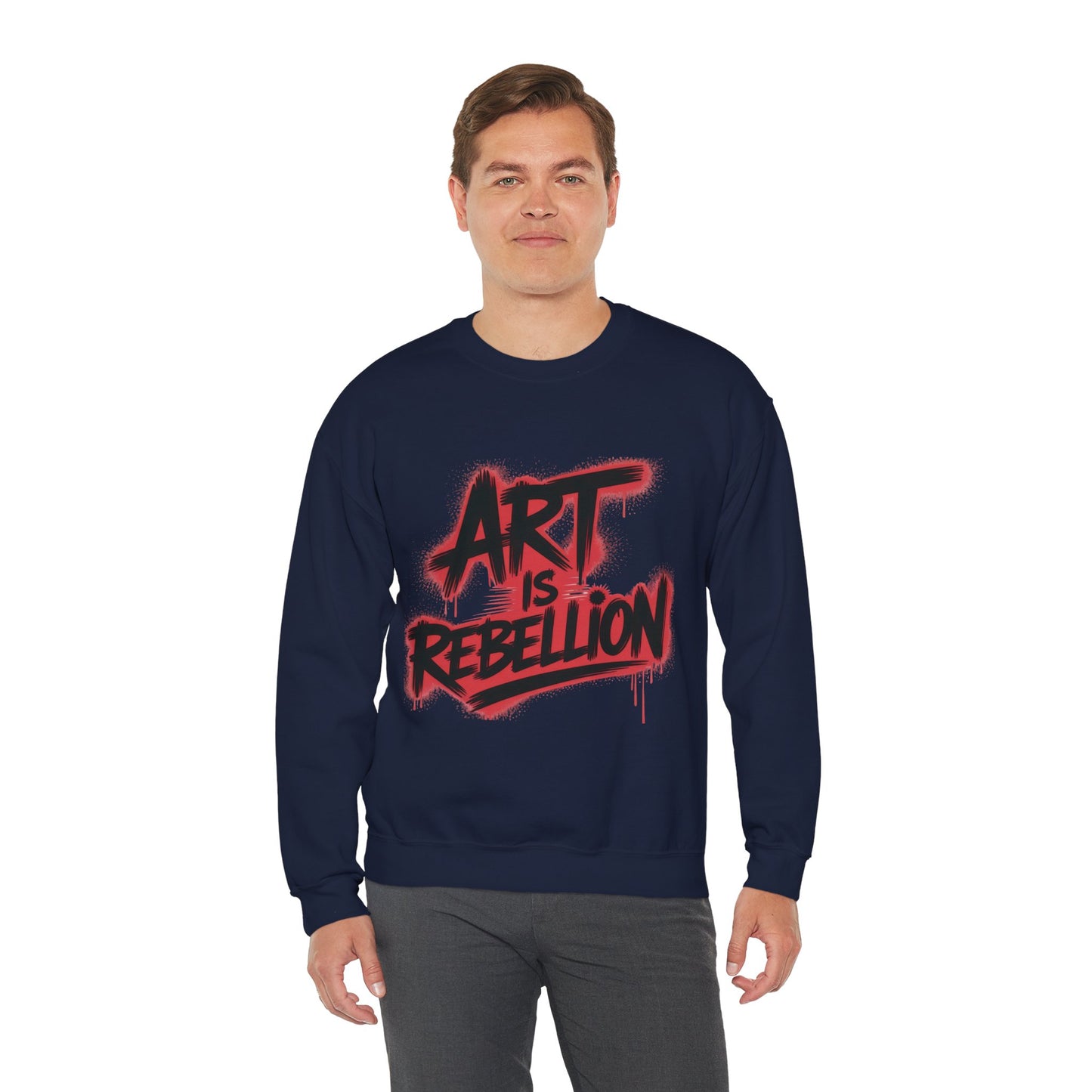 Men'sHeavy Blend™ Crewneck Sweatshirt, Art Is Rebellion Men's Crewneck Sweatshirt, Graffiti Street Art Pullover, Urban Rebellion Streetwear