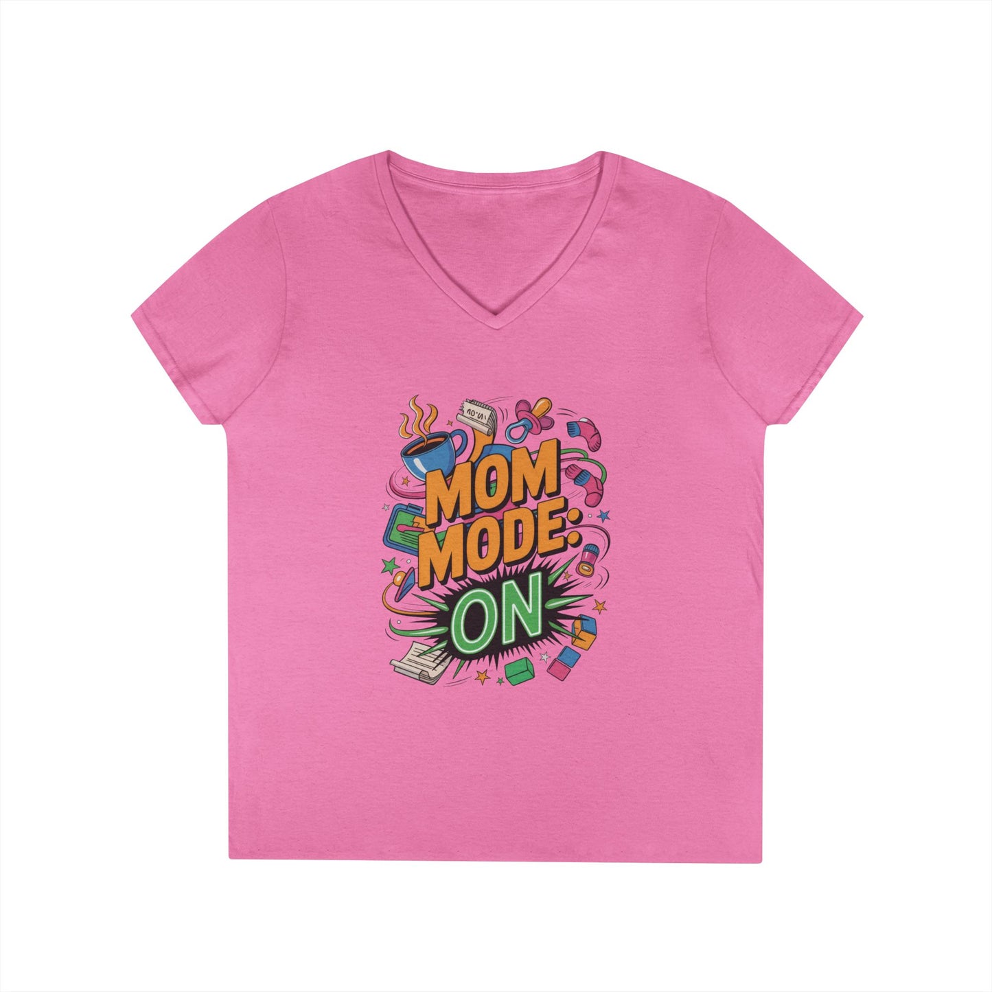 Mom Mode On Ladies V-Neck T-Shirt, Gift for Mom, Mother's Day Gift, Mother's Day Humor T-Shirt, Cute Mama Life Graphic Tee
