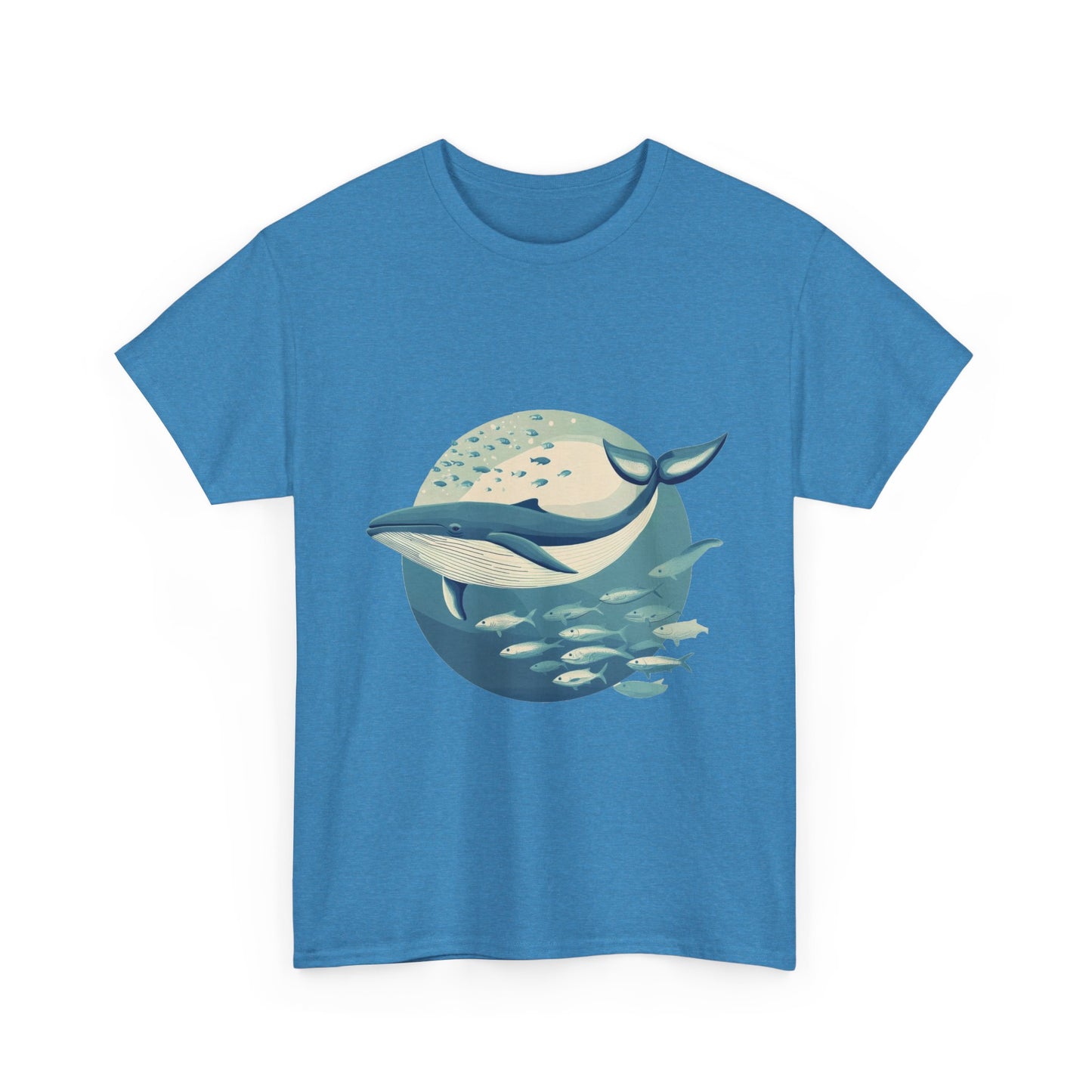 Whale and Fish Unisex Heavy Cotton Tee, Ocean Lover Shirt, Nature Tee, Sea Creature Gift, Casual Summer Top, Ocean Whale Graphic Tee