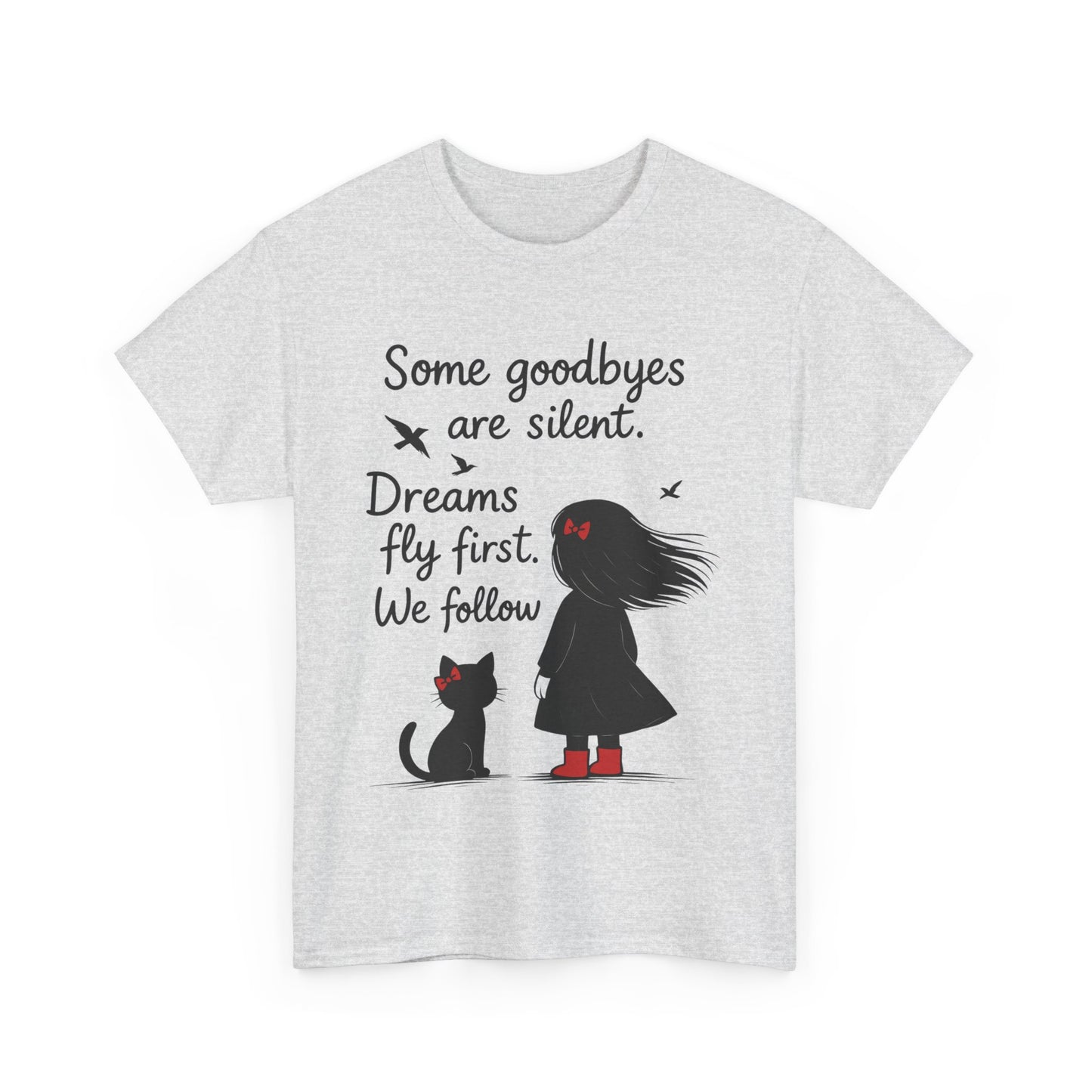 Emotional Hand Drawn Womens T-Shirt, Minimalist Red Dress Girl and Cat Graphic Tee, Cat Lover Gift