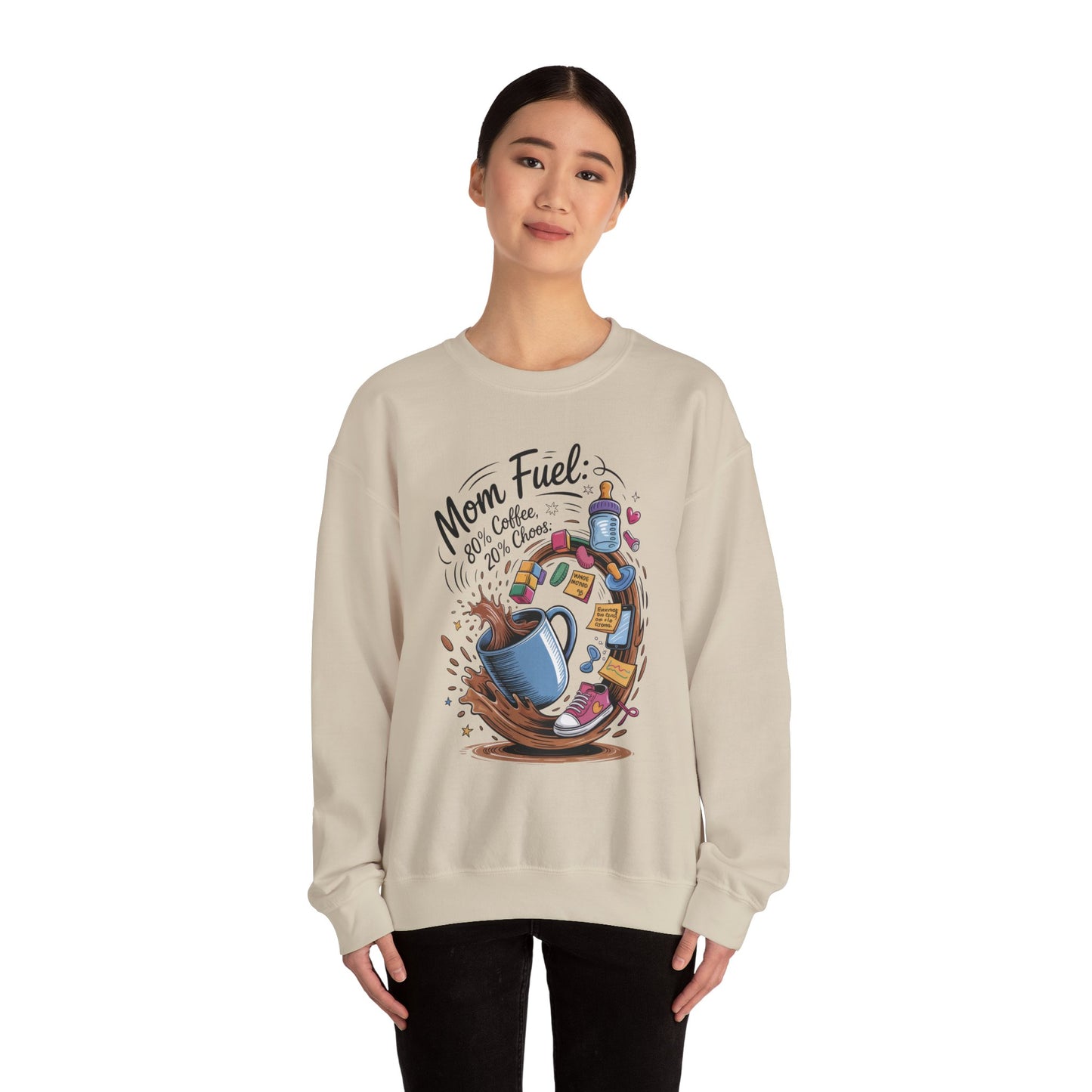 Mom Fuel Unisex Crewneck Sweatshirt, Perfect for Coffee Lovers, Gifts for Moms, Cozy Casual Wear, Funny Graphic Sweatshirt, Mother's Day