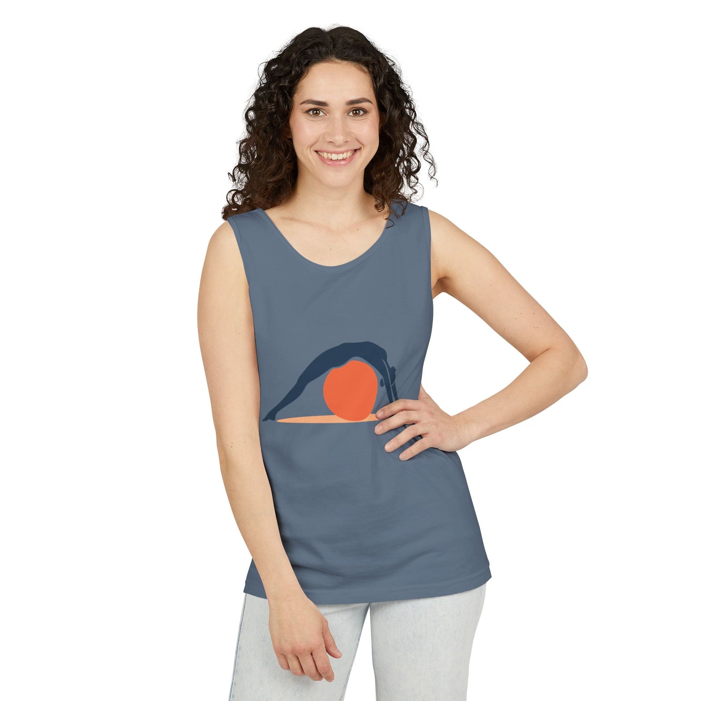 Womens Garment-Dyed Tank Top, Womens Pilates Tank Top, Yoga Fitness Graphic Top, Cute Workout Activewear Shirt
