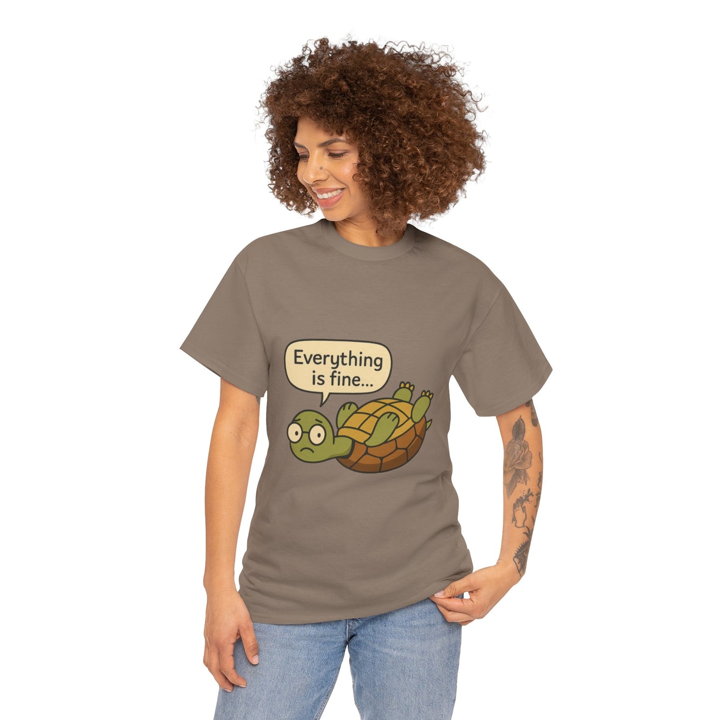 Everything is Fine Turtle Tee, Funny Unisex Cotton Tee, Cute Animal Shirt, Gift for Nature Lovers, Great for Humor, Positive message t-shirt