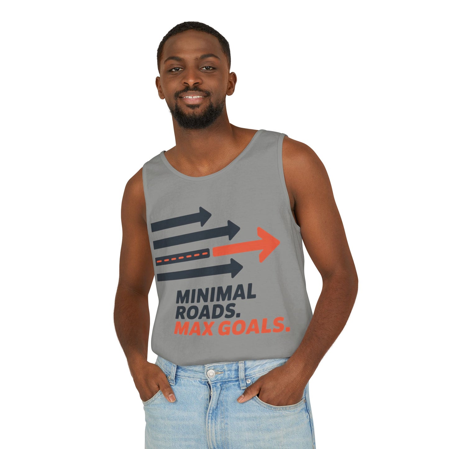 Mens Garment-Dyed Tank Top, Minimal Roads Max Goals Motivational Mens Tank Top