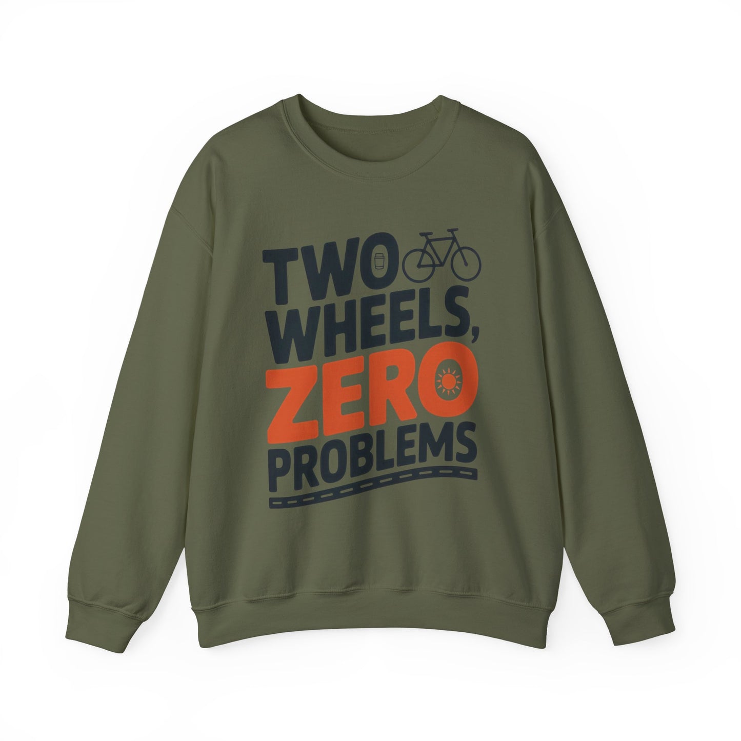 Men's Heavy Blend™ Crewneck Sweatshirt, Two Wheels Zero Problems Mens Casual Biker Sweatshirt, Gift for Cyclists