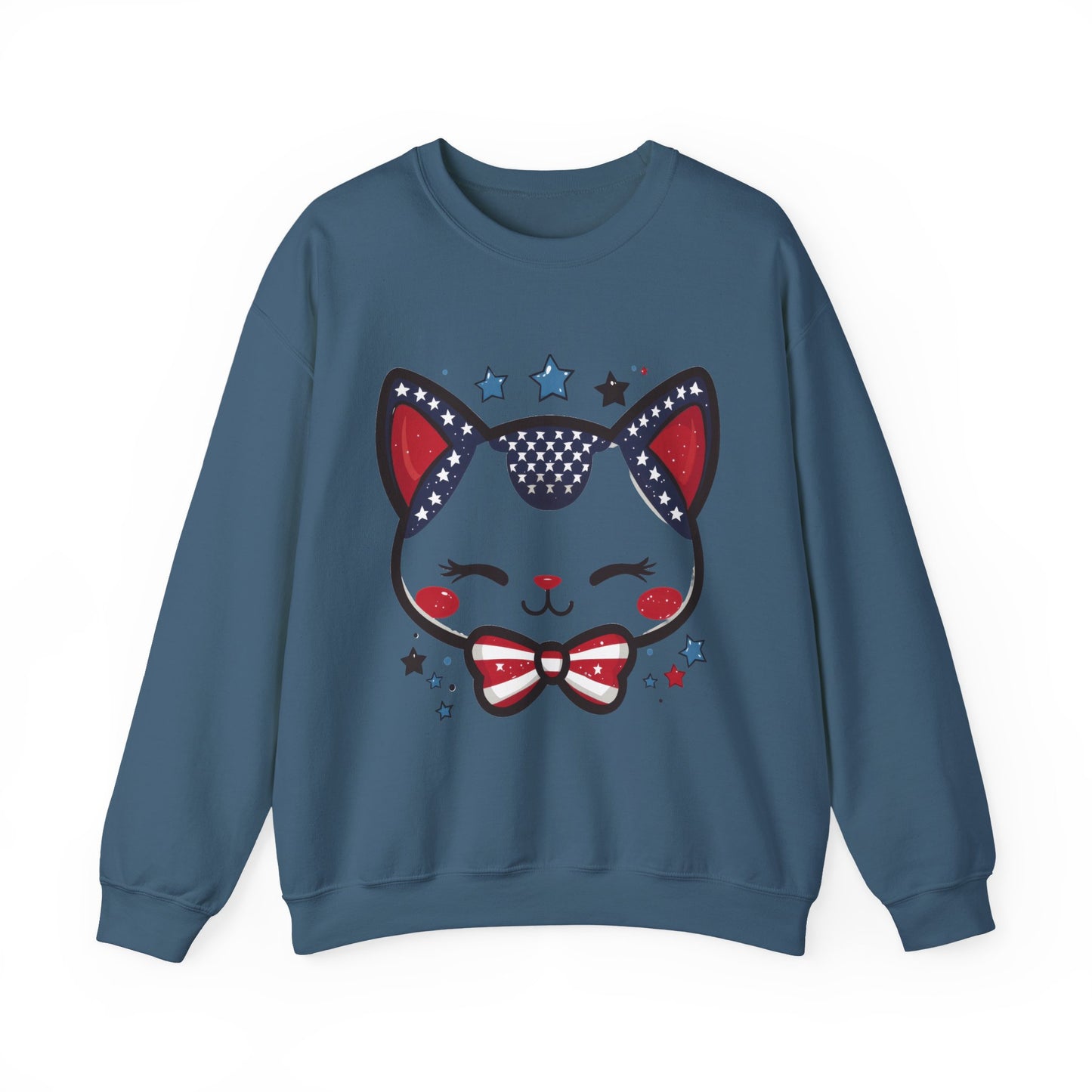 Cute Patriotic Cat Graphic Sweatshirt, Cozy Women's Crewneck, Cat Lover Gift, Fourth of July, Perfect for Holidays and Celebrations