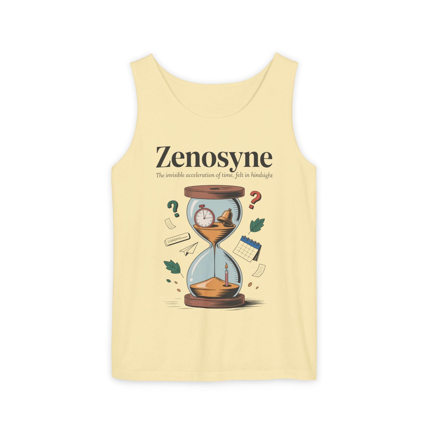Zenosyne Tank Top, Unisex Garment-Dyed Tee, Time Awareness Gift, Casual Summer Wear, Philosophy Shirt, Unique Everyday Apparel