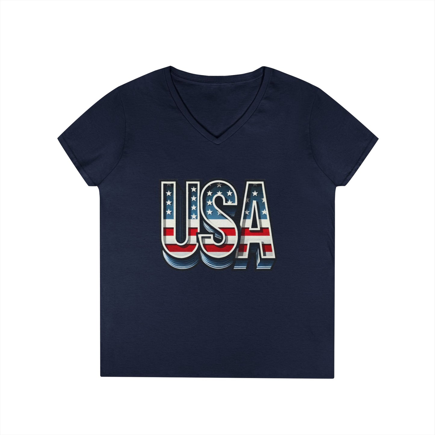 USA Patriotic V-Neck T-Shirt for Ladies, July 4th Celebration Tee, Casual Summer Shirt, Graphic Tee