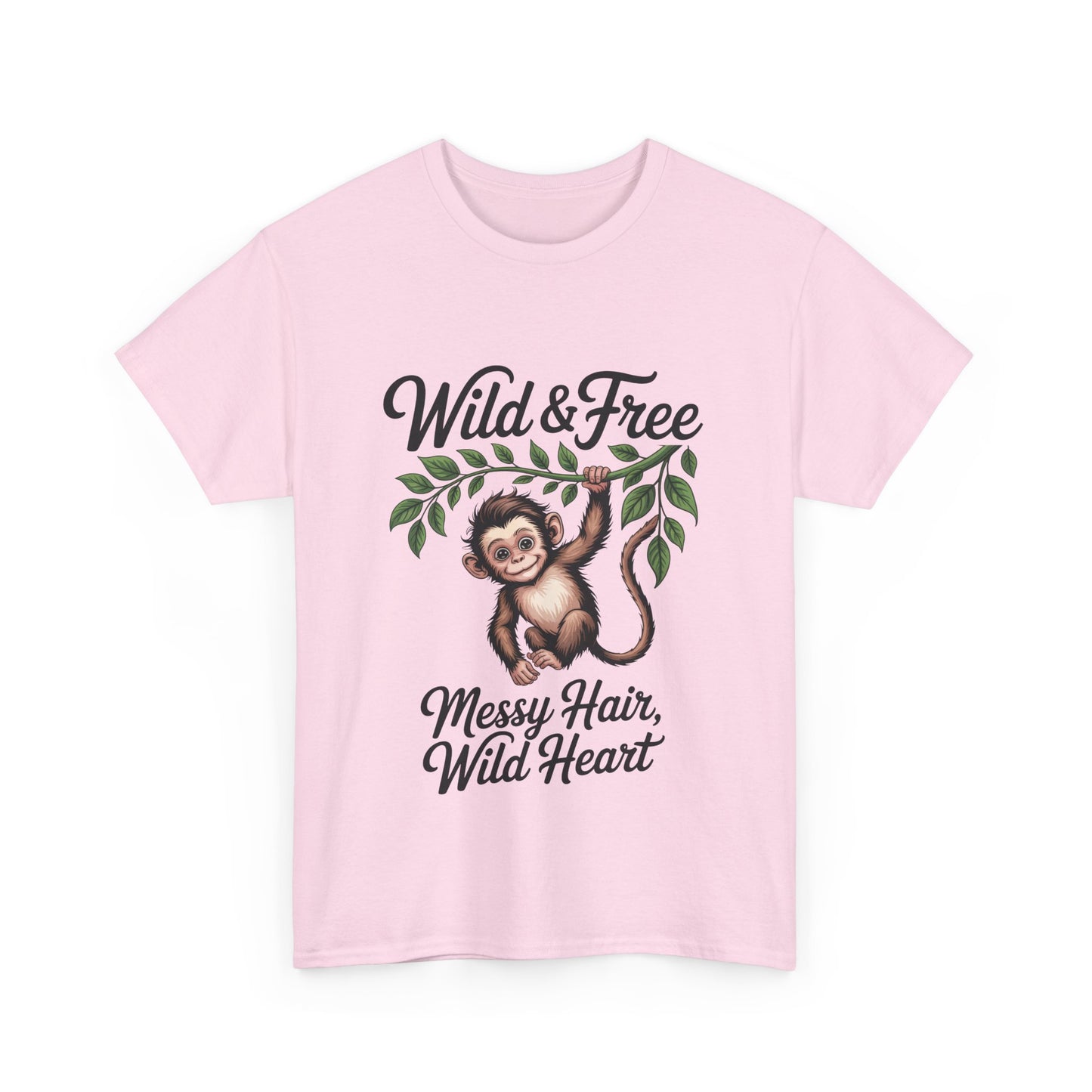 Wild & Free Monkey Shirt, Messy Hair Wild Heart Womens Tee, Cute Jungle Animal T-Shirt, Boho Adventure Graphic, Fun Nature Lover Gift