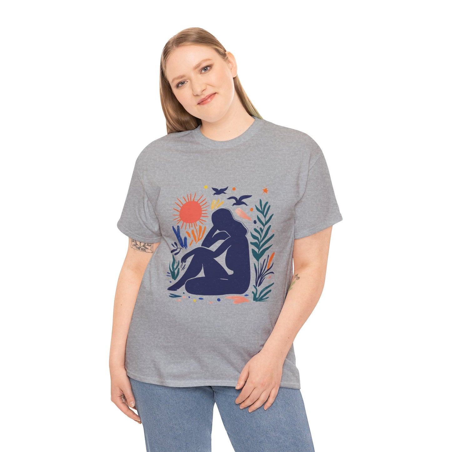 Boho Chic Unisex T-Shirt, Minimal Abstract Woman T-Shirt, Tee for Nature Lovers, Sun and Nature Print, Artistic Silhouette Tee