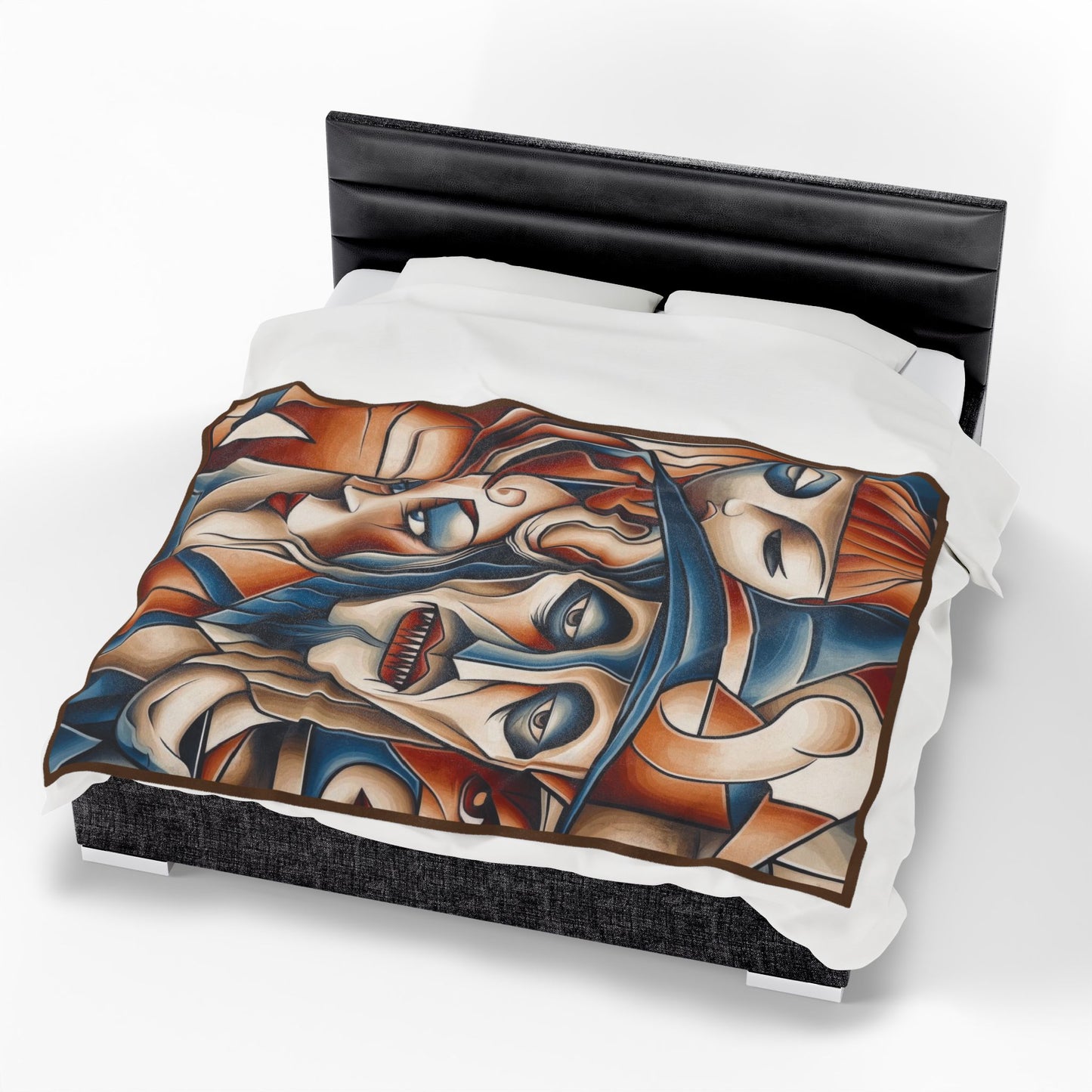 Abstract Gothic Faces Velveteen Plush Blanket, Cubist Witch and Vampire Art Throw Blanket, Modern Halloween Home Decor, Unique Artistic Gift