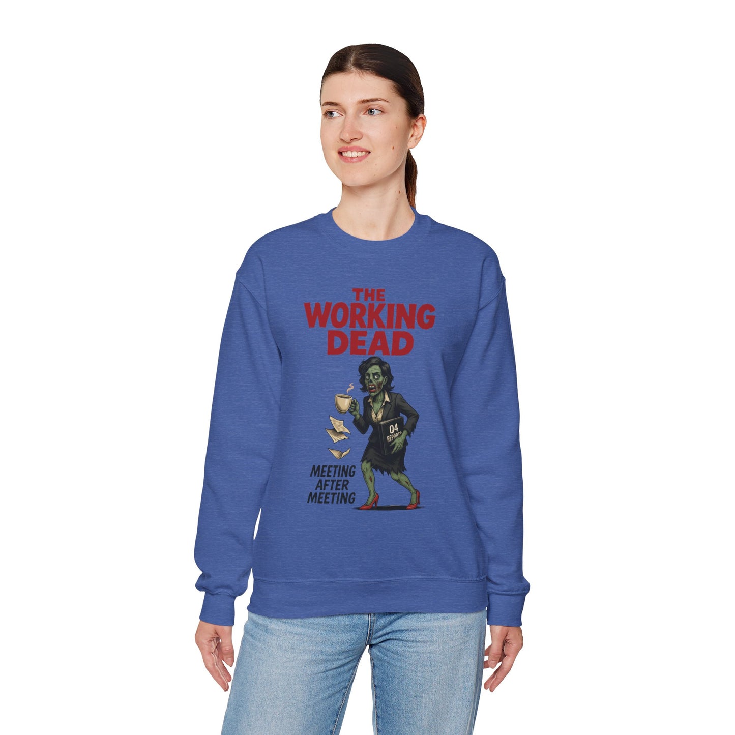 The Working Dead Women's Funny Zombie Sweatshirt, Office Humor Crewneck, Halloween Work Top