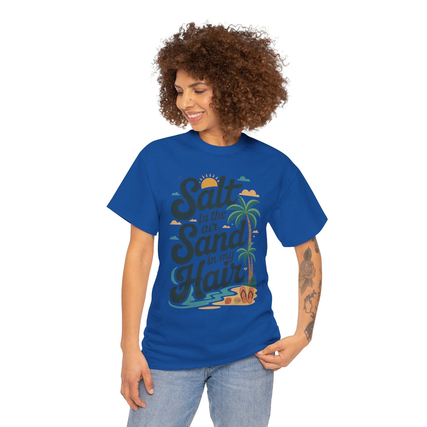 Salt in the Air Sand in My Hair Shirt, Beach Summer Vibes Graphic T-Shirt, Tropical Ocean Palm Design, Ocean-Themed Shirt, Gift Beach Lovers