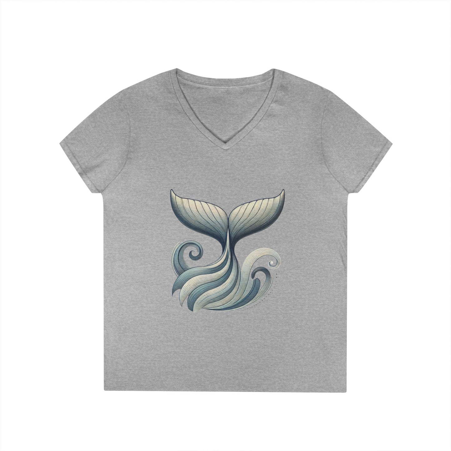 Whale Tail Ocean Wave Graphic V-Neck T-Shirt, Unisex Heavy Cotton Shirt for Sea Lovers, Ocean Lover Shirt, Summer Fashion Tee Gift