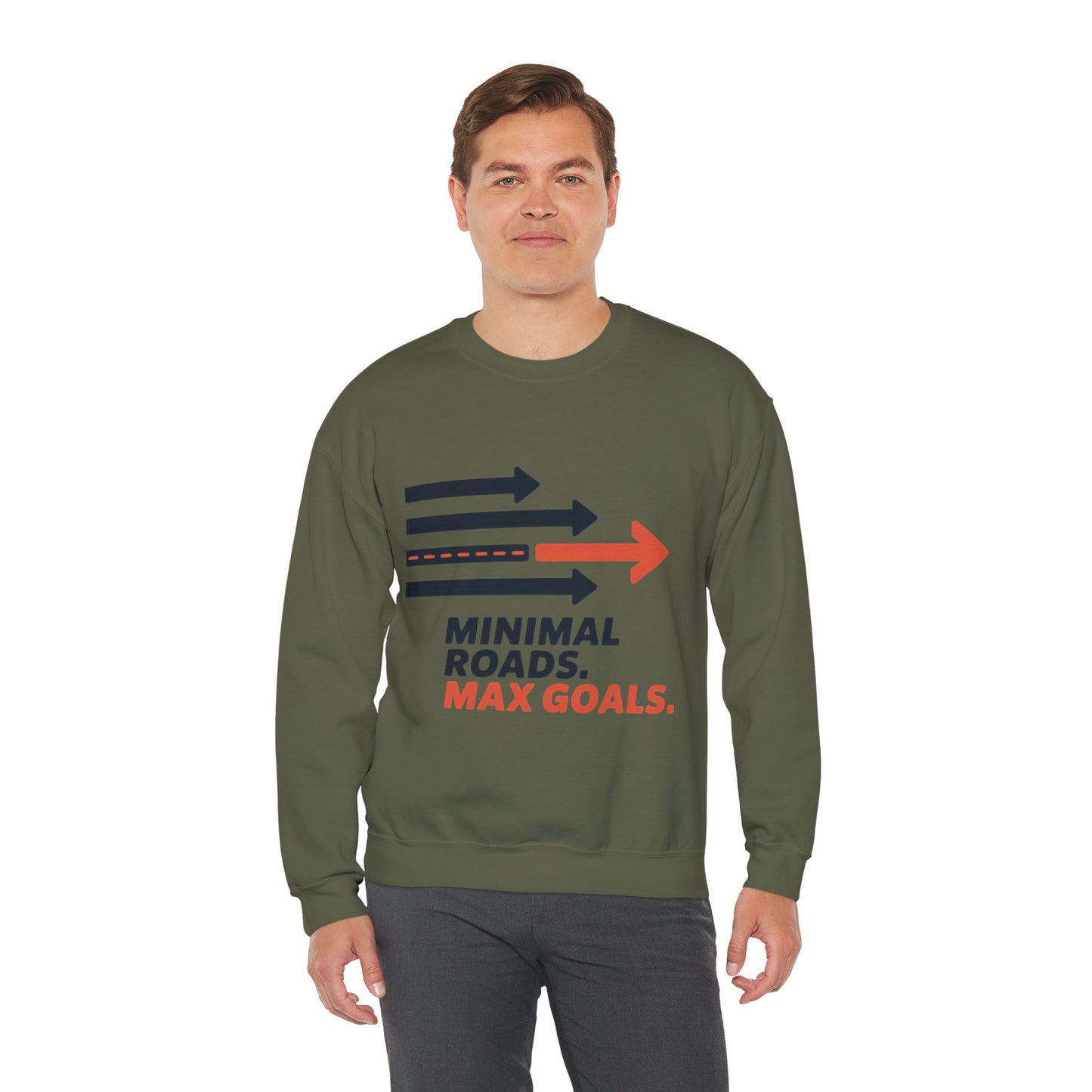 Mens Heavy Blend™ Crewneck Sweatshirt, Minimal Roads Max Goals Motivational Mens Sweatshirt
