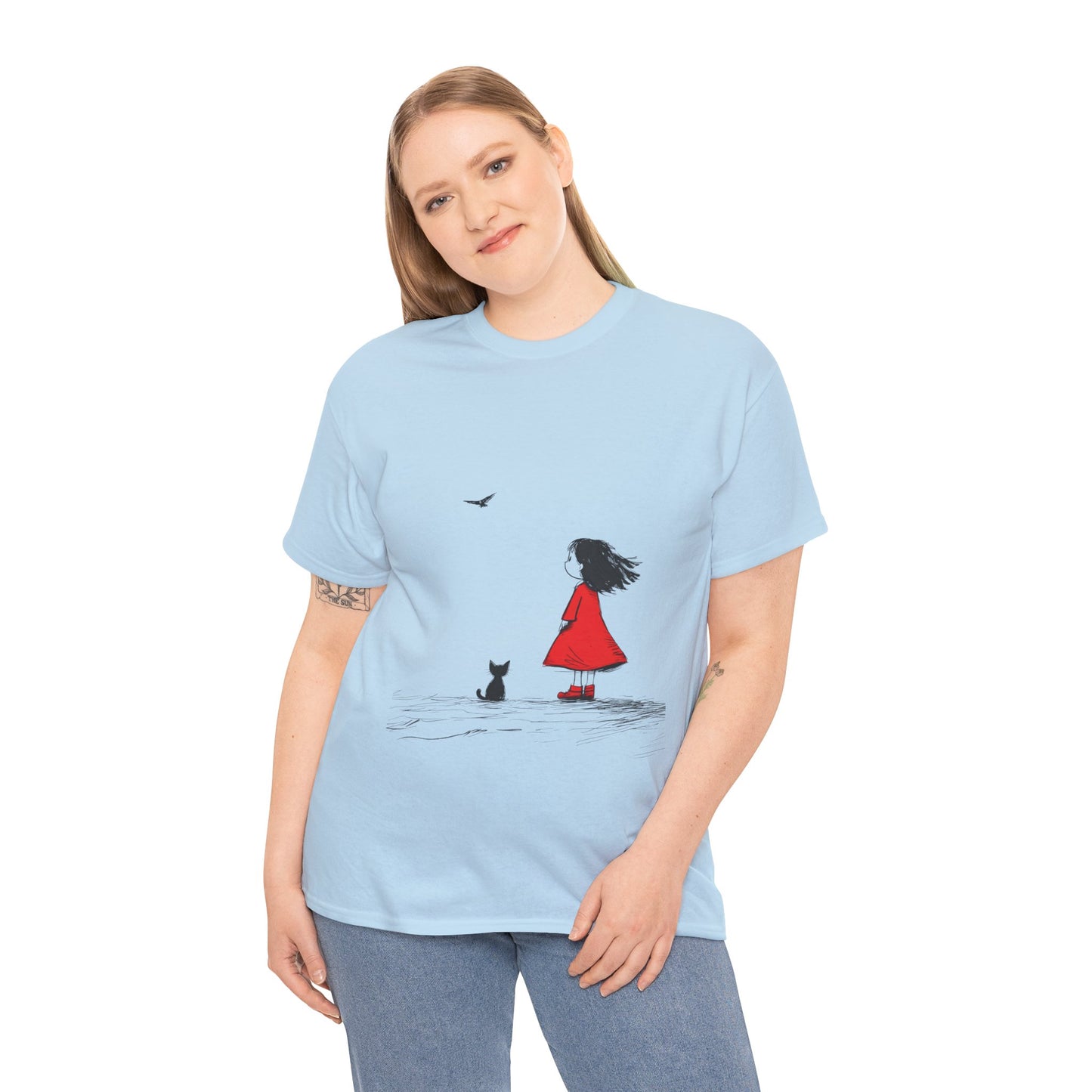 Cat Lover Tee, Cute Graphic T-Shirt, Cat & Girl Design, Gift for Cat Owners, Casual Stylish Unisex Cotton Shirt, Women's Cotton T-Shirt