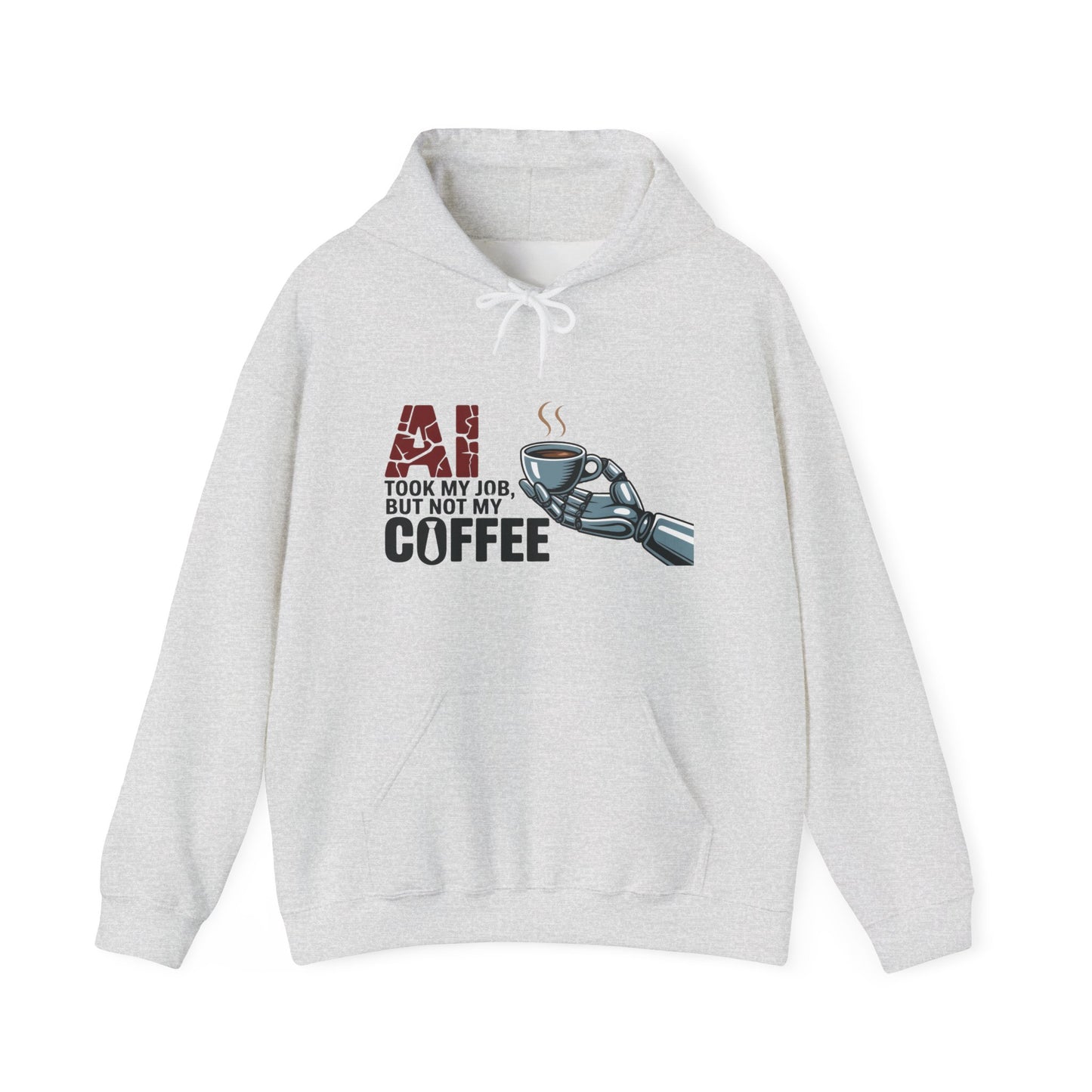 AI Coffee Hoodie, Funny Robot Humor Pullover, Geek Job Joke Sweatshirt Gift, Men's Heavy Blend™ Hooded Sweatshirt, Sarcastic Work Shirt